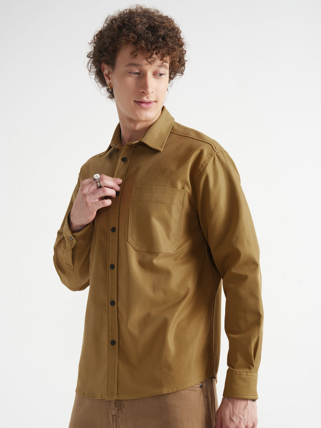 Highlander Men Mustard Solid Oversized Fit Casual Shirt - Mustard - Image 4