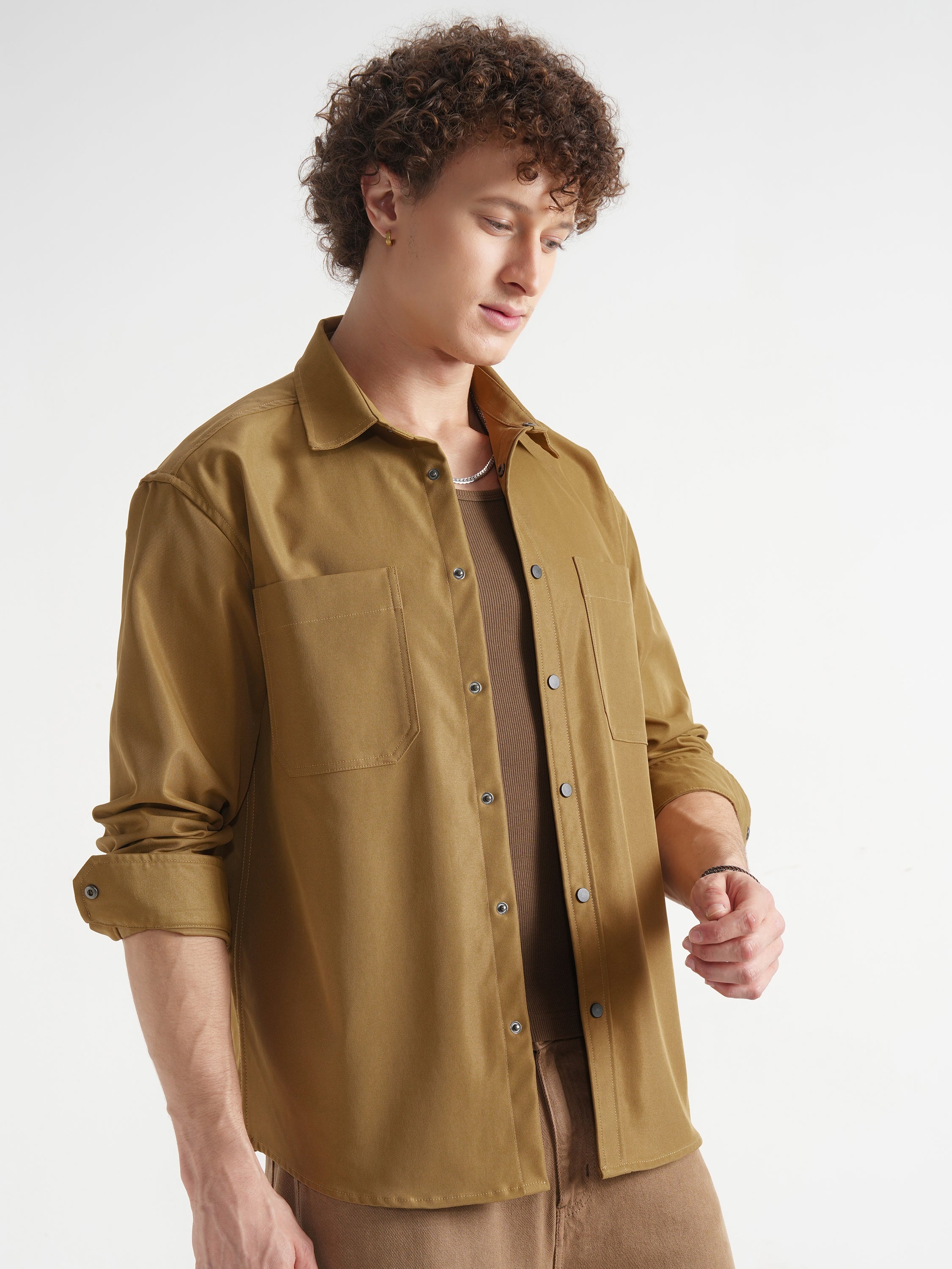 Highlander Men Mustard Solid Oversized Fit Casual Shirt - Mustard - Image 6