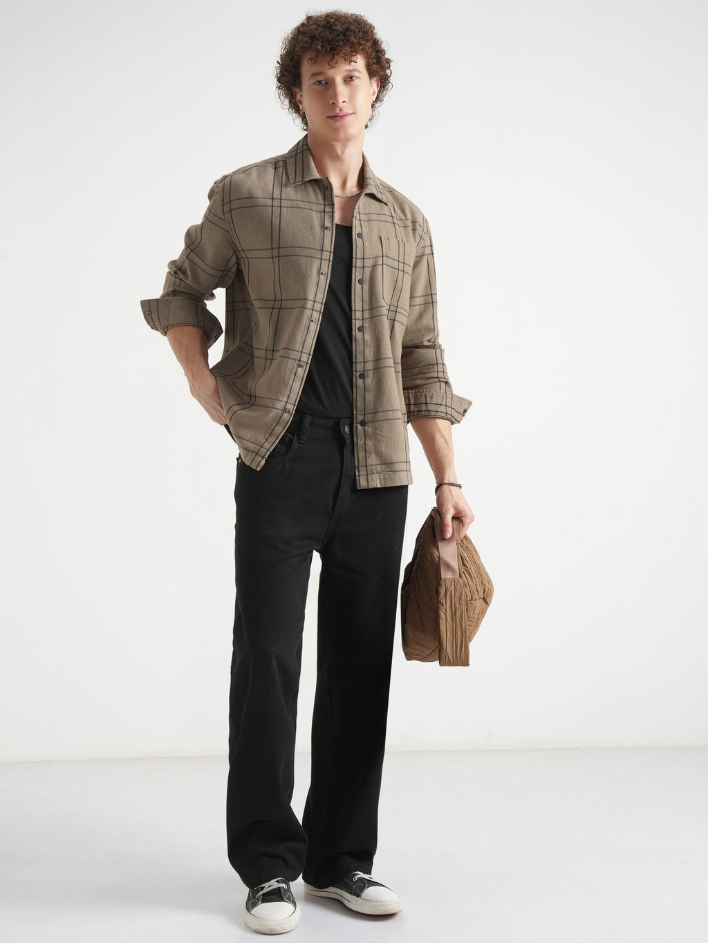 Highlander Men Khaki Checked Relaxed Fit Casual Shirt - Khaki - Image 2