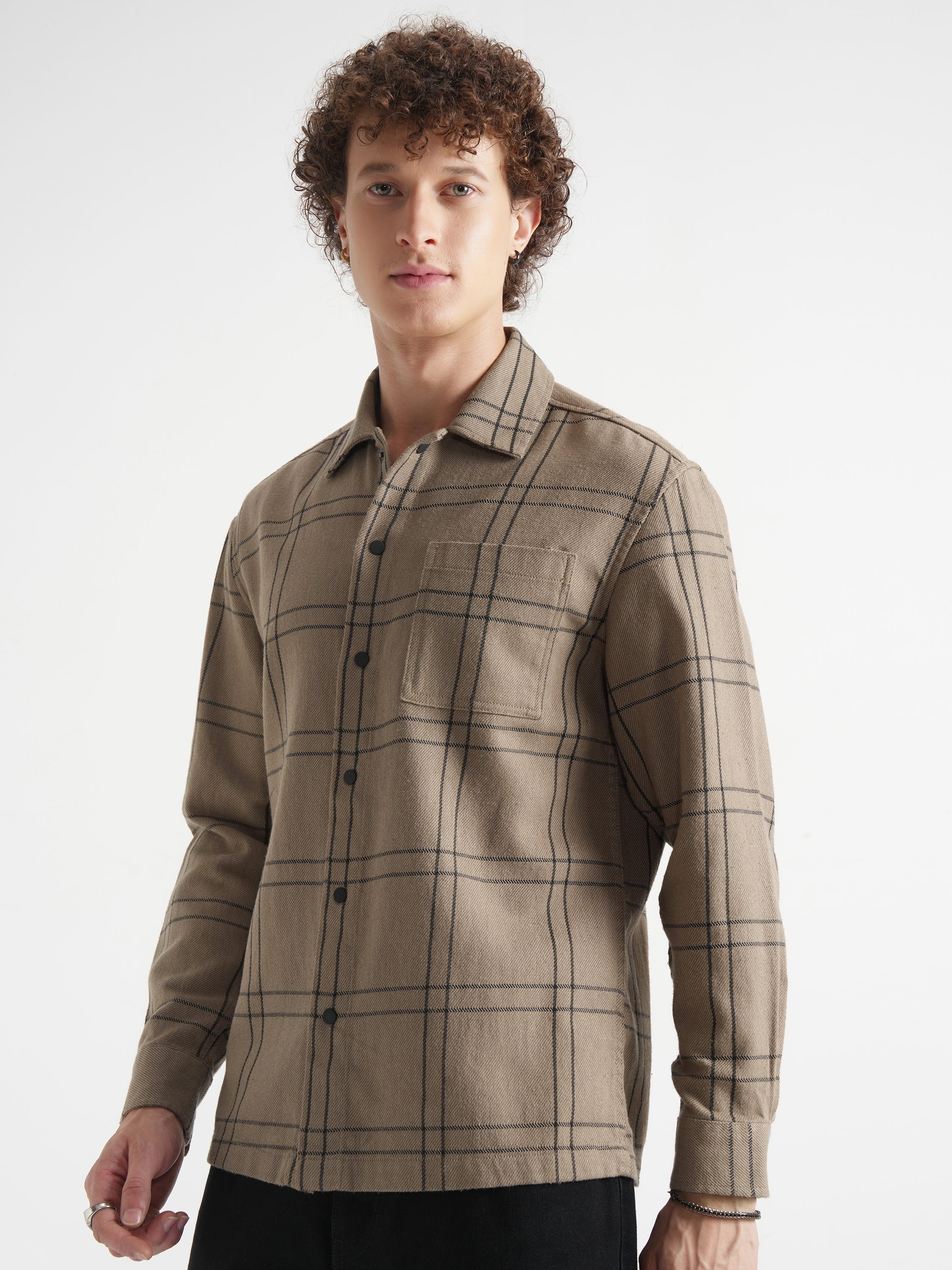 Highlander Men Khaki Checked Relaxed Fit Casual Shirt - Khaki - Image 4