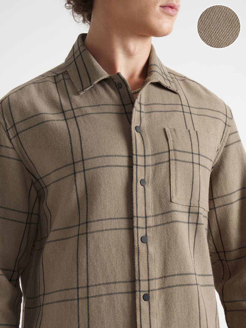 Highlander Men Khaki Checked Relaxed Fit Casual Shirt - Khaki - Image 5