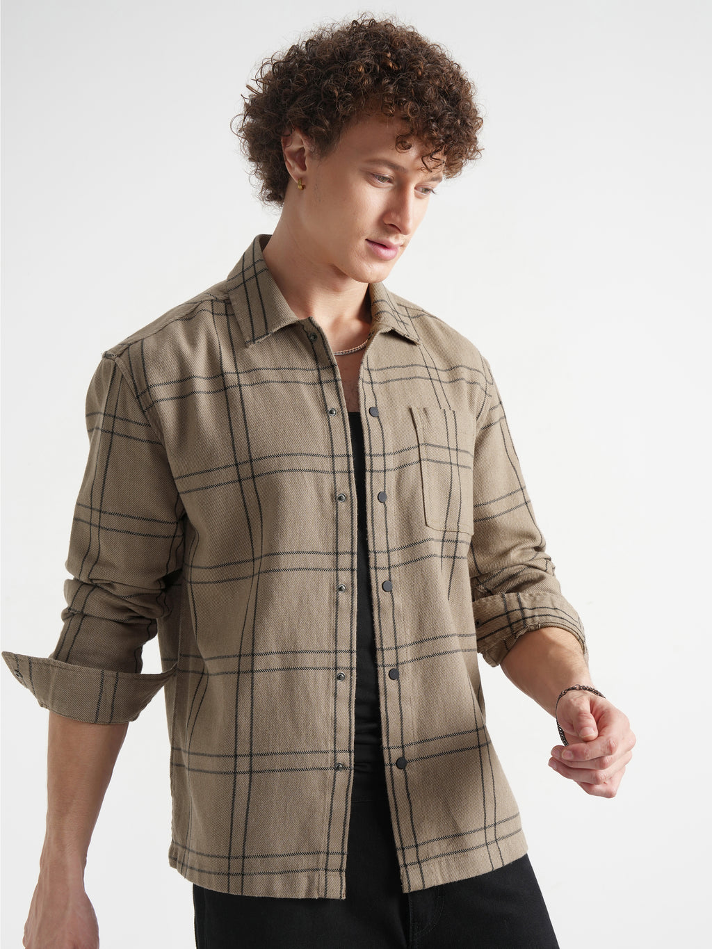 Highlander Men Khaki Checked Relaxed Fit Casual Shirt - Khaki - Image 6