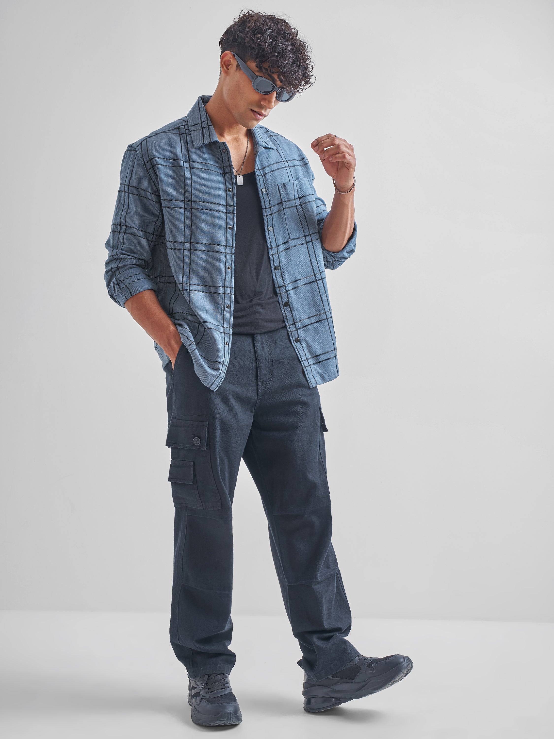 Highlander Men Blue Checked Relaxed Fit Casual Shirt - Blue - Image 2
