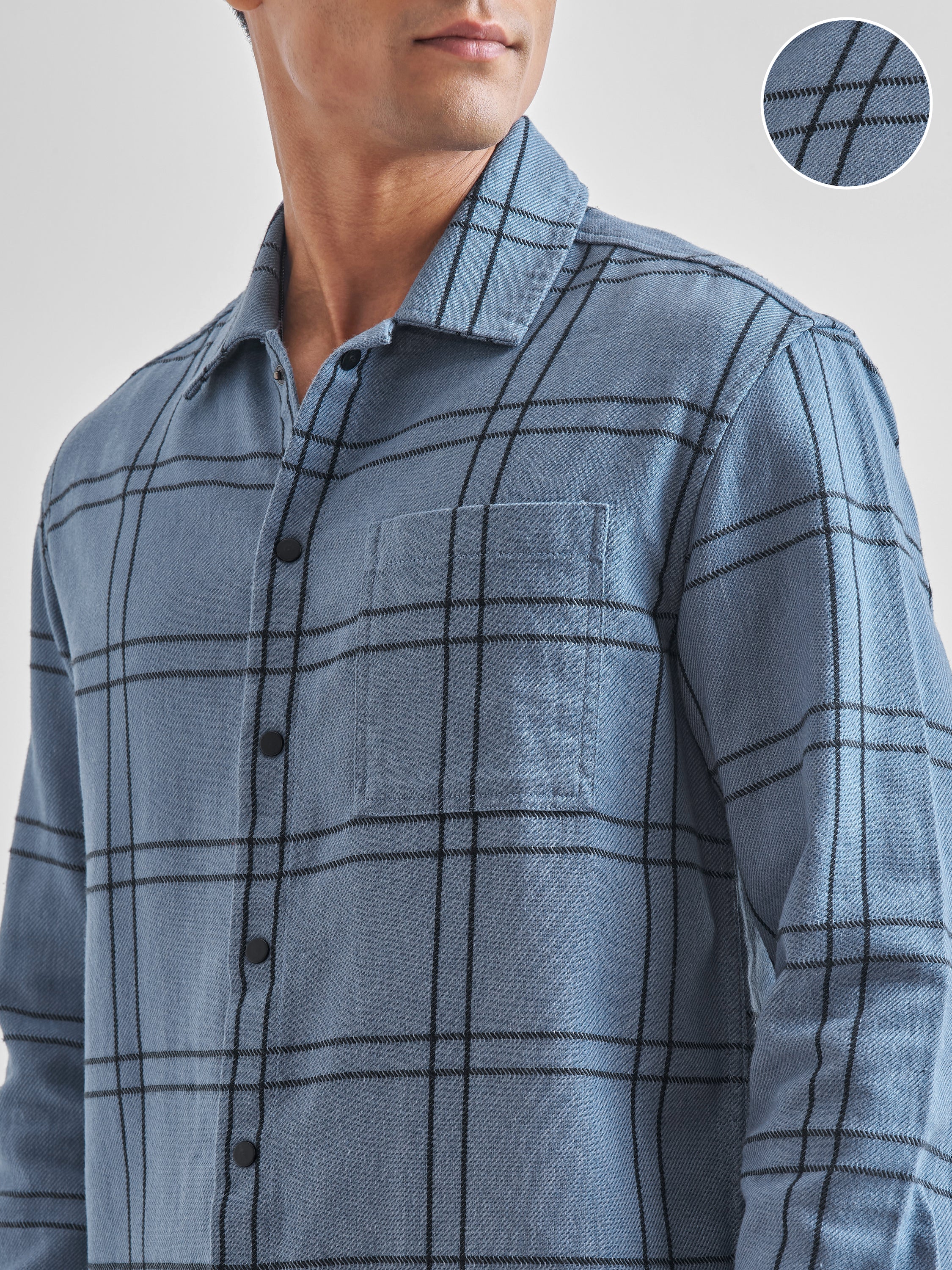 Highlander Men Blue Checked Relaxed Fit Casual Shirt - Blue - Image 5