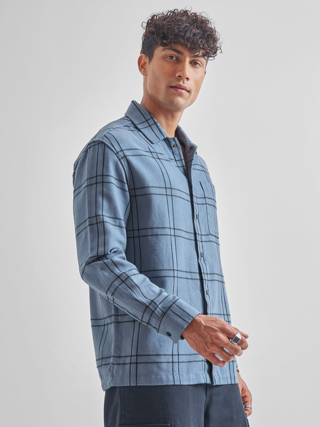 Highlander Men Blue Checked Relaxed Fit Casual Shirt - Blue - Image 6
