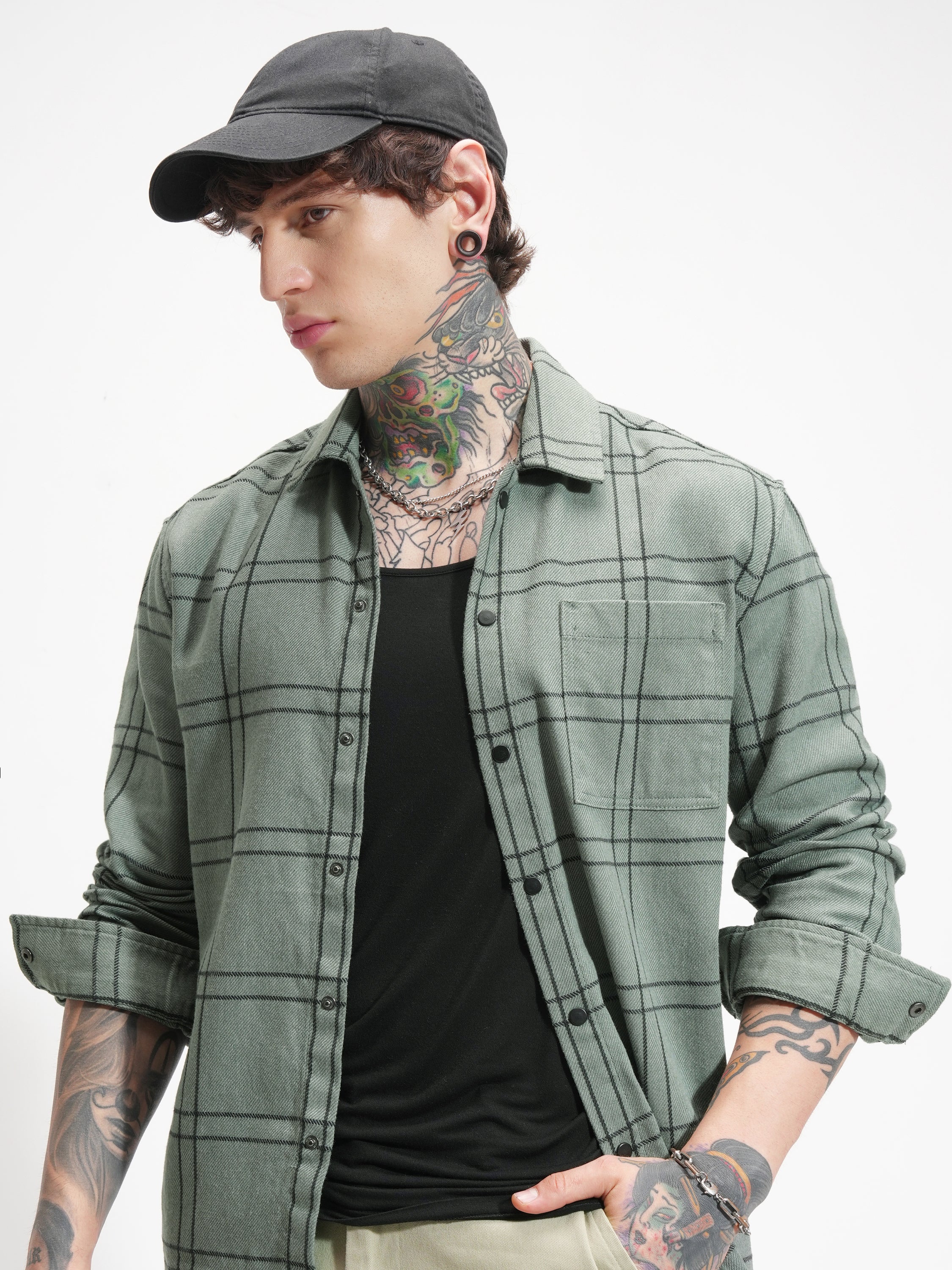 Highlander Men Green Checked Relaxed Fit Casual Shirt - Green - Image 1