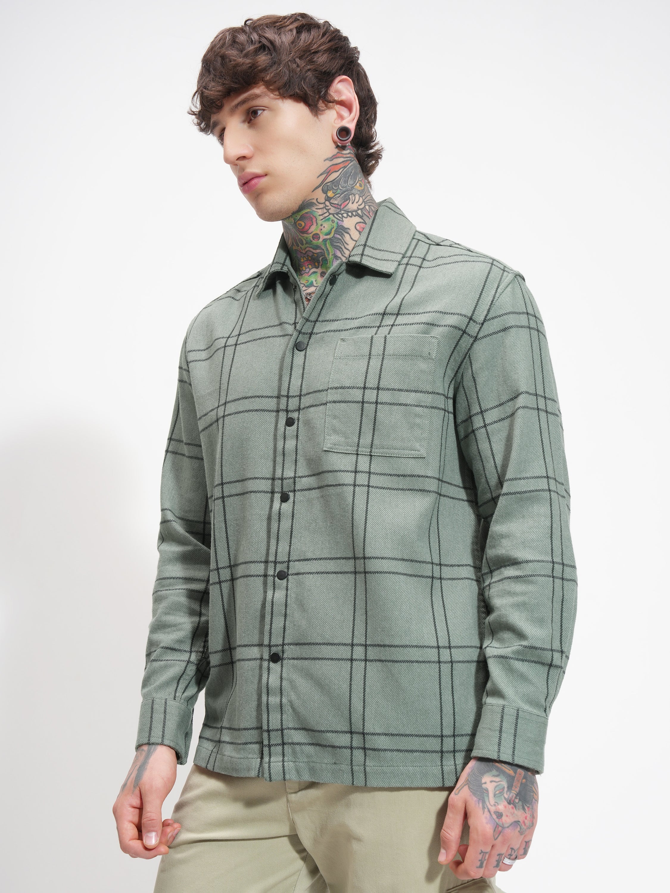 Highlander Men Green Checked Relaxed Fit Casual Shirt - Green - Image 4