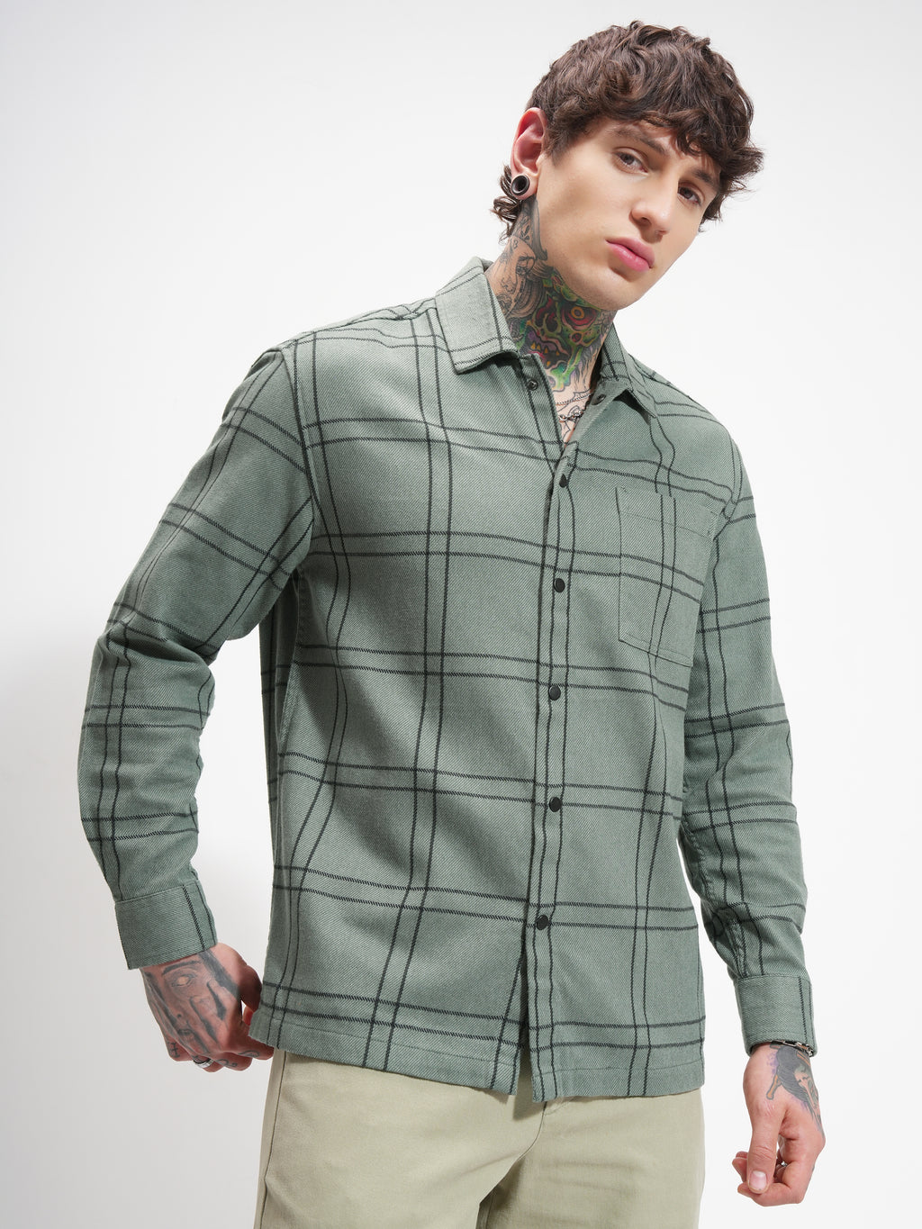 Highlander Men Green Checked Relaxed Fit Casual Shirt - Green - Image 6