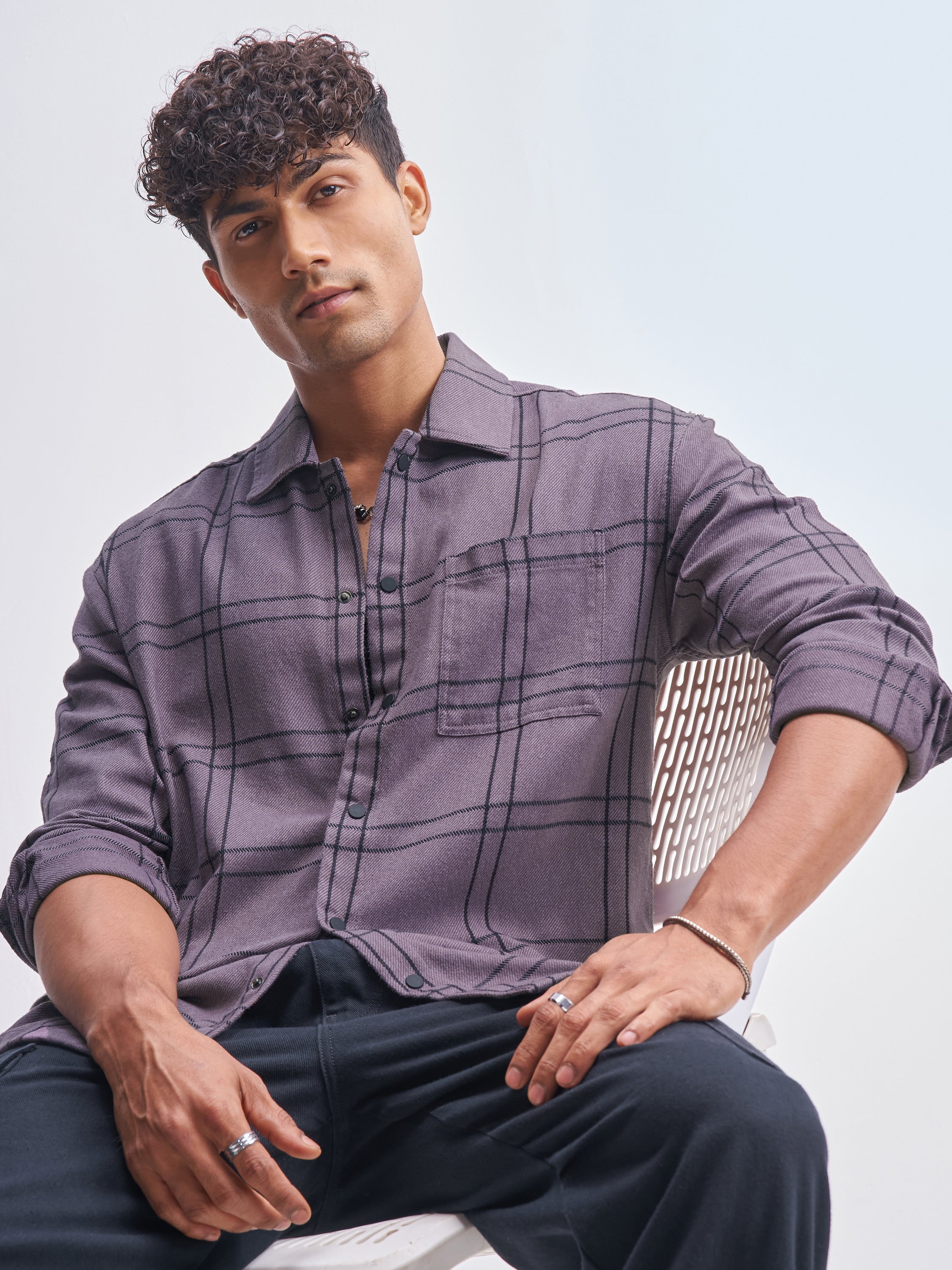 Highlander Men Purple Checked Relaxed Fit Casual Shirt - Purple - Image 1