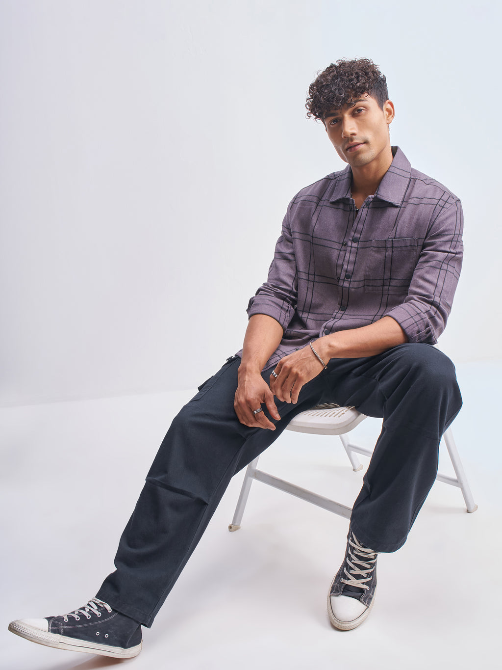 Highlander Men Purple Checked Relaxed Fit Casual Shirt - Purple - Image 2