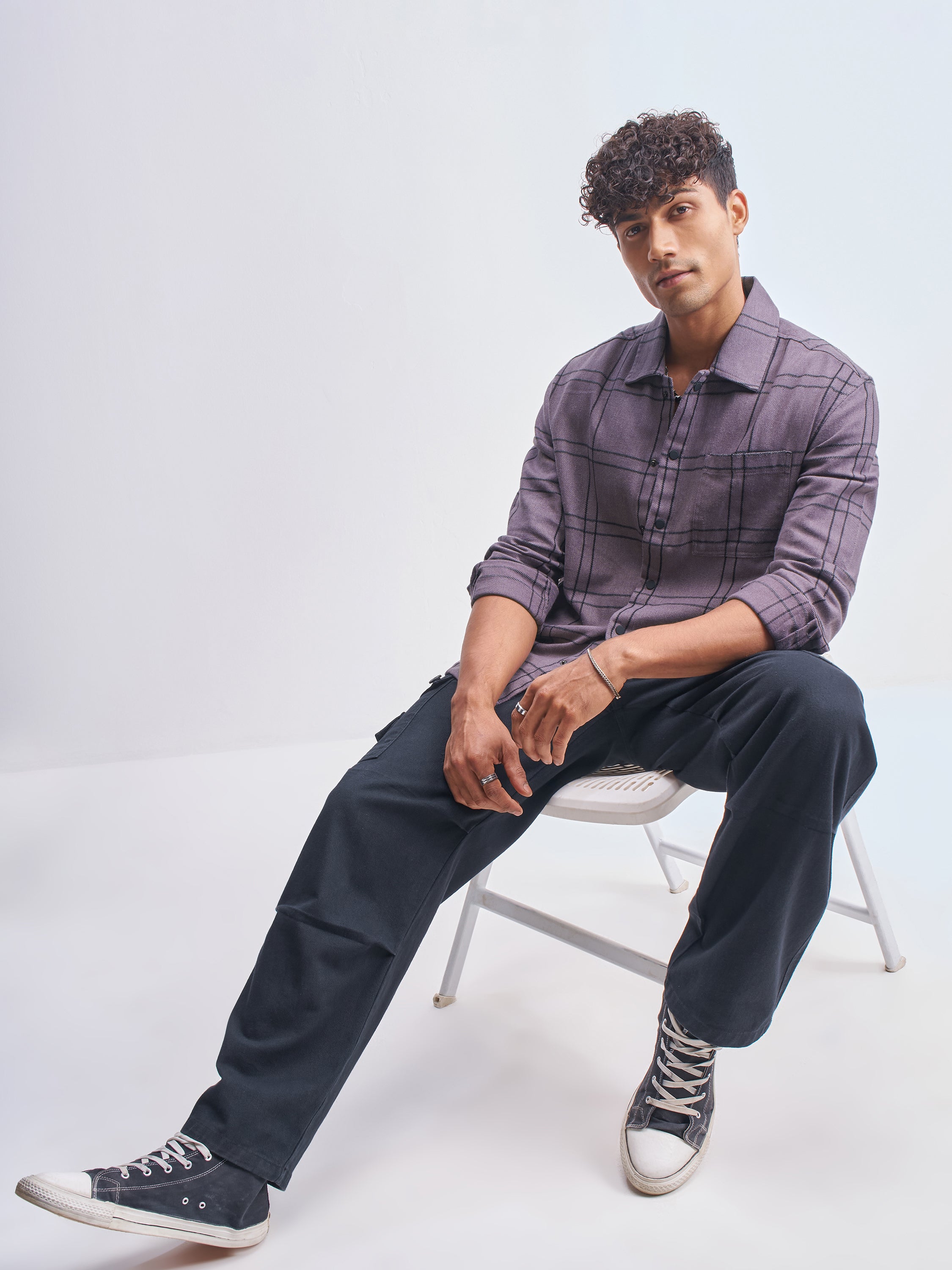 Highlander Men Purple Checked Relaxed Fit Casual Shirt - Purple - Image 2