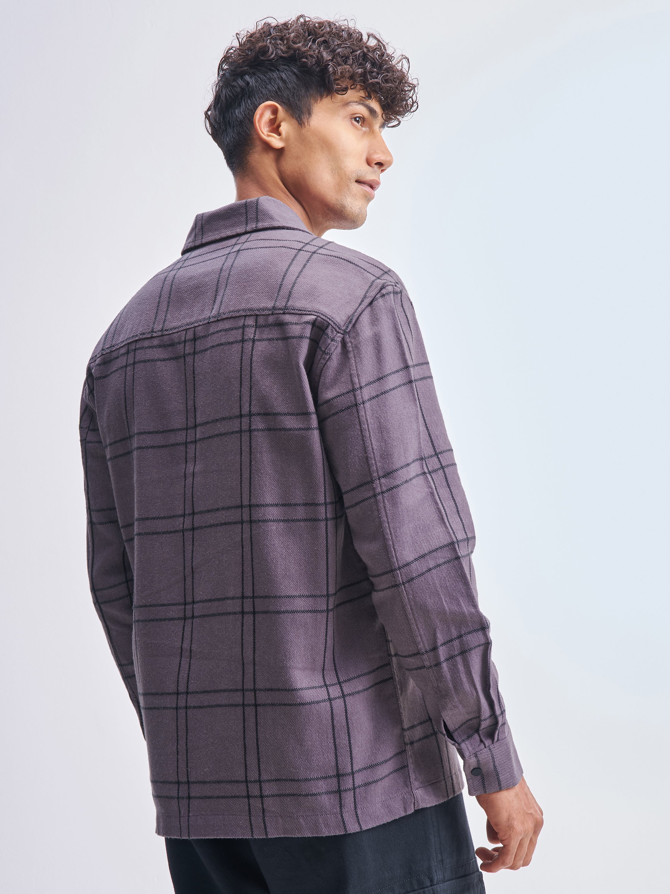 Highlander Men Purple Checked Relaxed Fit Casual Shirt - Purple - Image 3