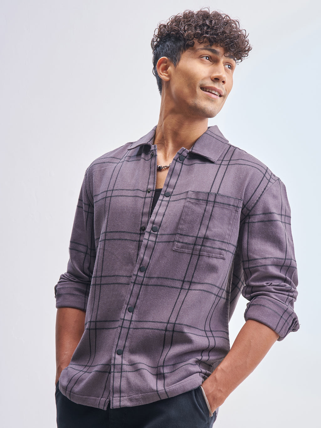 Highlander Men Purple Checked Relaxed Fit Casual Shirt - Purple - Image 4