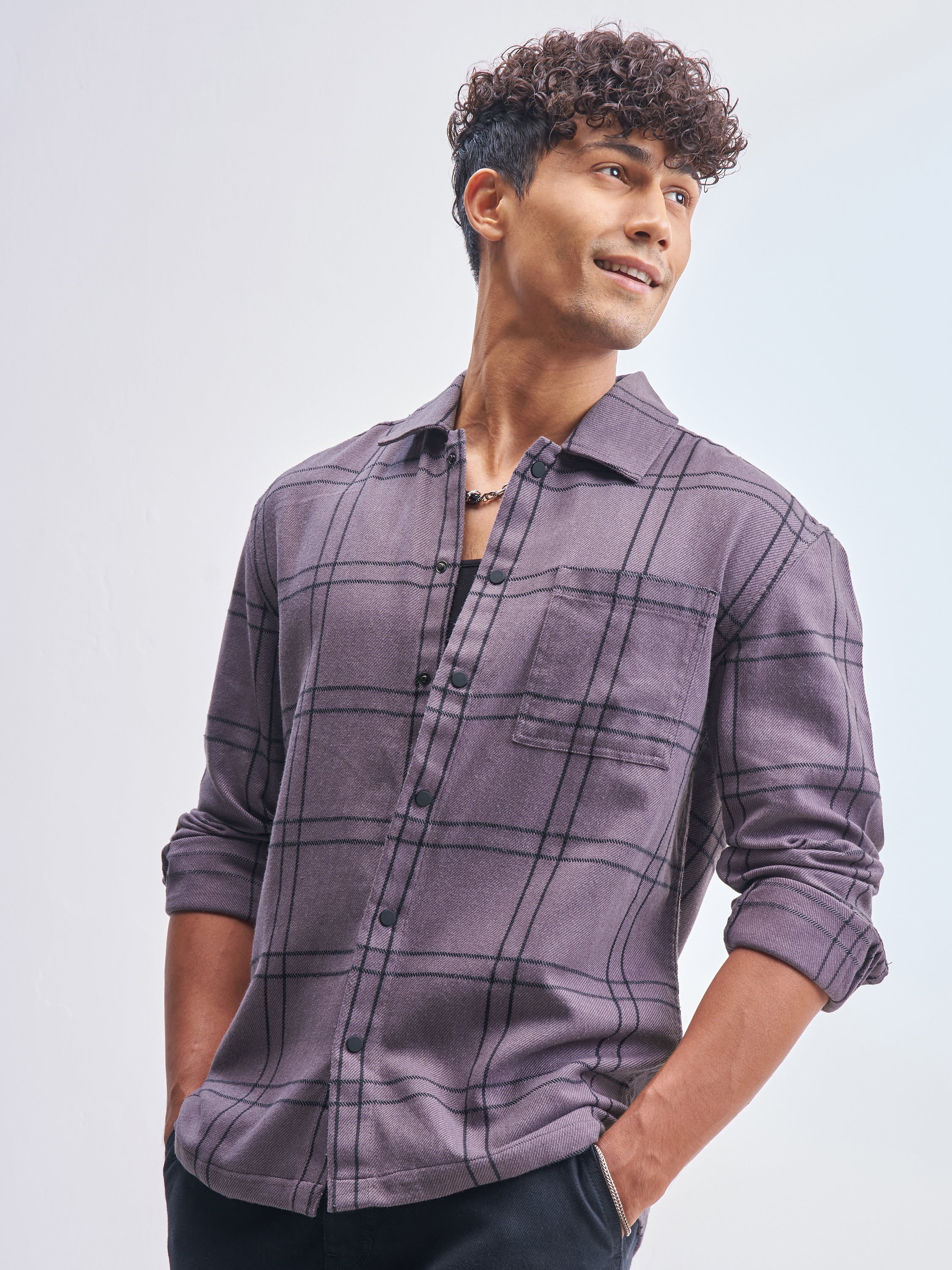 Highlander Men Purple Checked Relaxed Fit Casual Shirt - Purple - Image 4