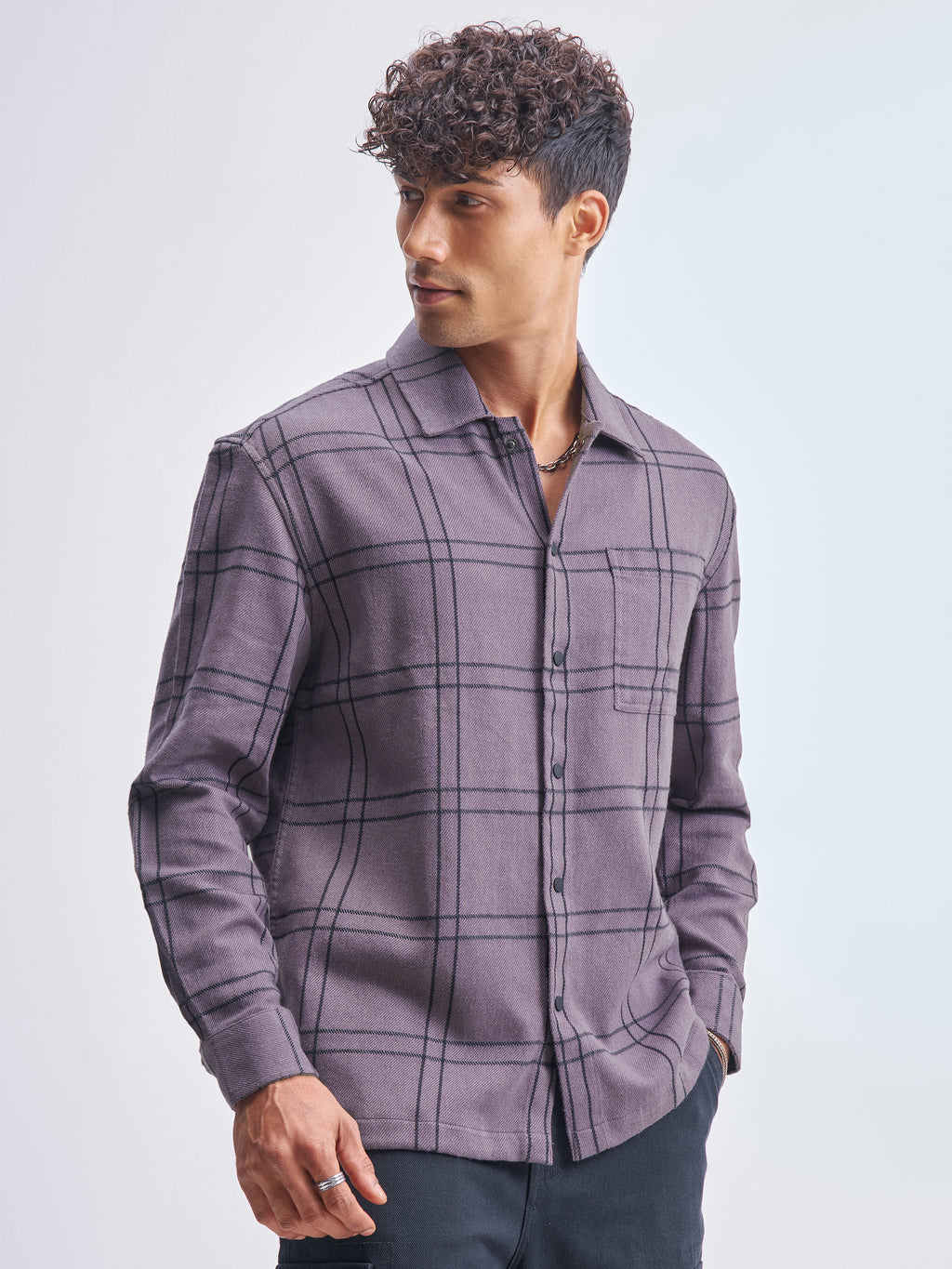 Highlander Men Purple Checked Relaxed Fit Casual Shirt - Purple - Image 6
