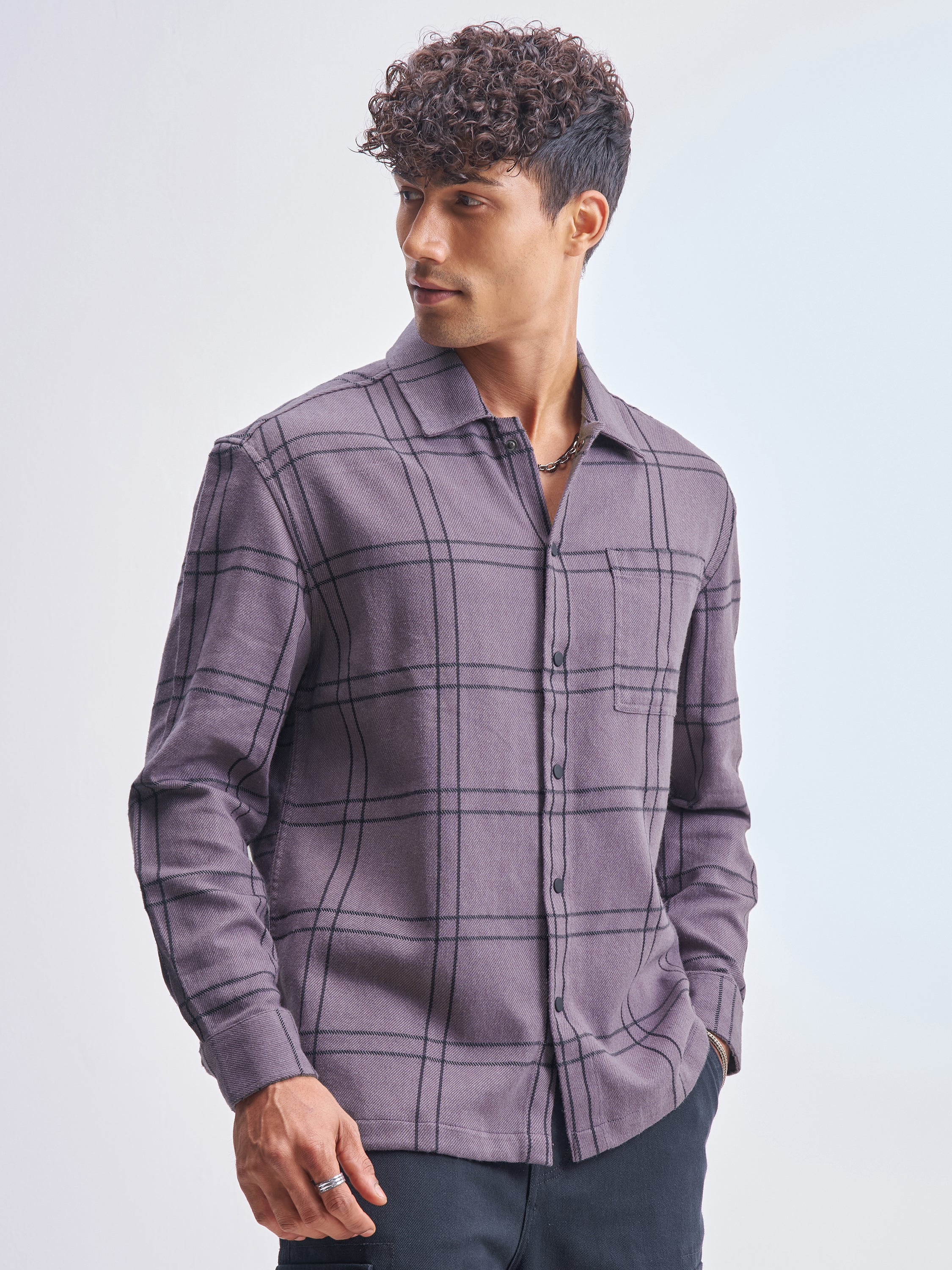 Highlander Men Purple Checked Relaxed Fit Casual Shirt - Purple - Image 6