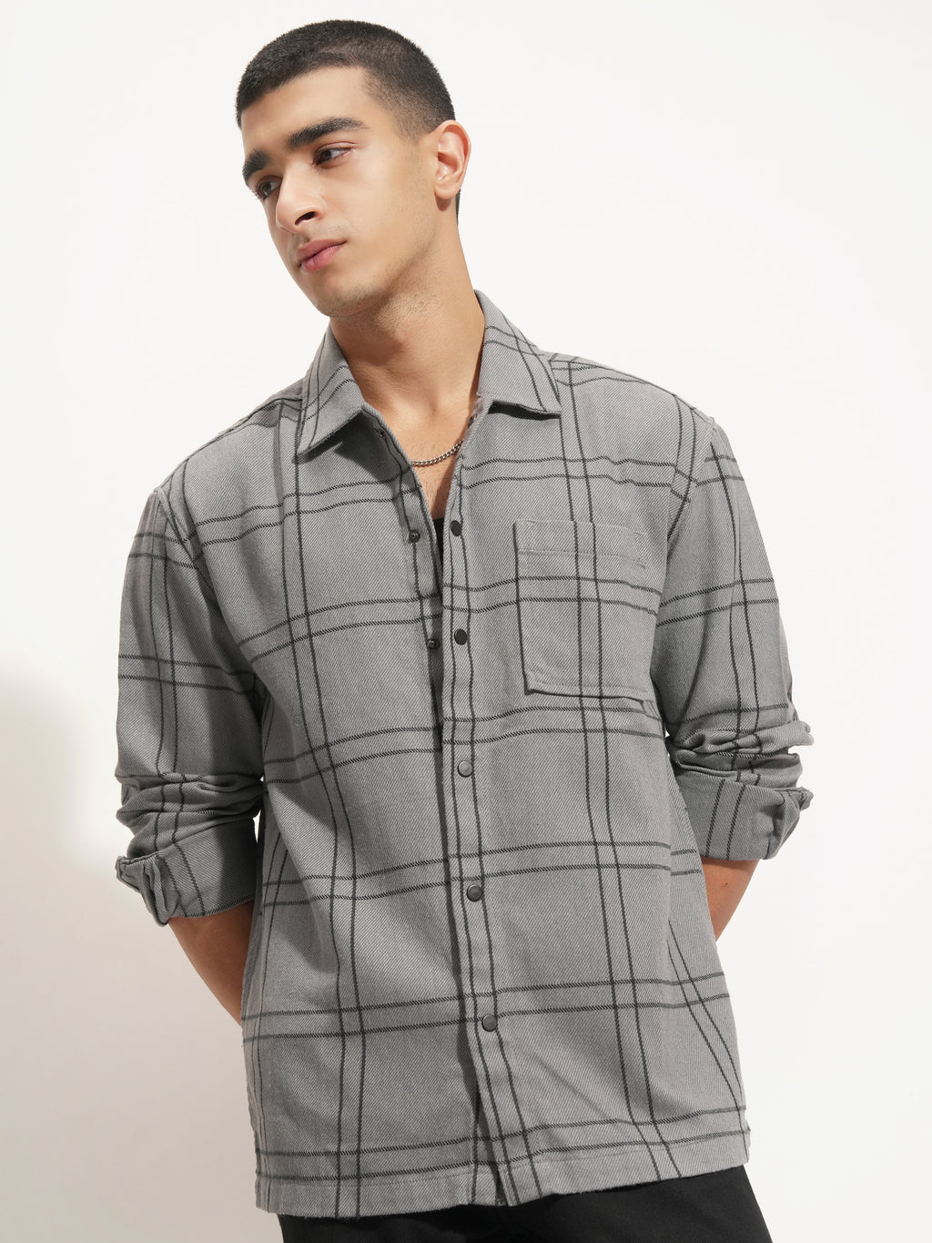 Highlander Men Grey Checked Relaxed Fit Casual Shirt - Grey - Image 4