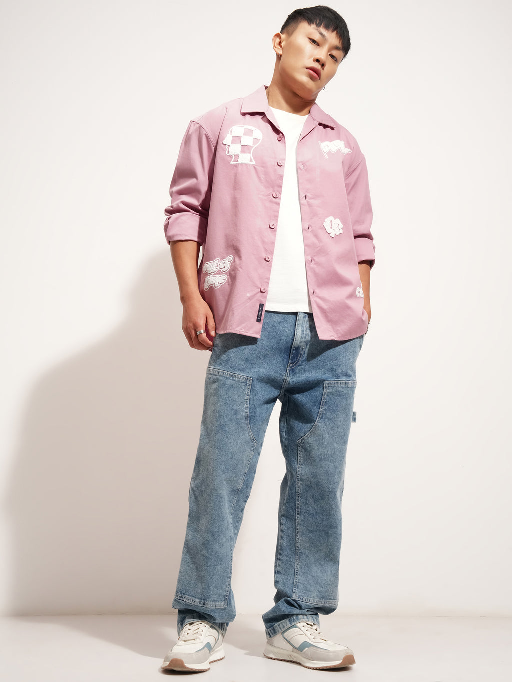 Highlander Men Pink Embroidered Oversized Fit Casual Shirt - Pink - Image 2