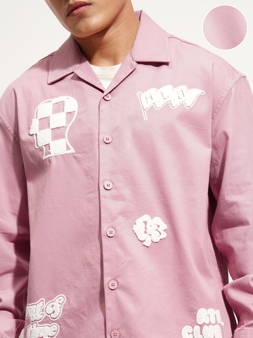 Highlander Men Pink Embroidered Oversized Fit Casual Shirt - Pink - Image 5