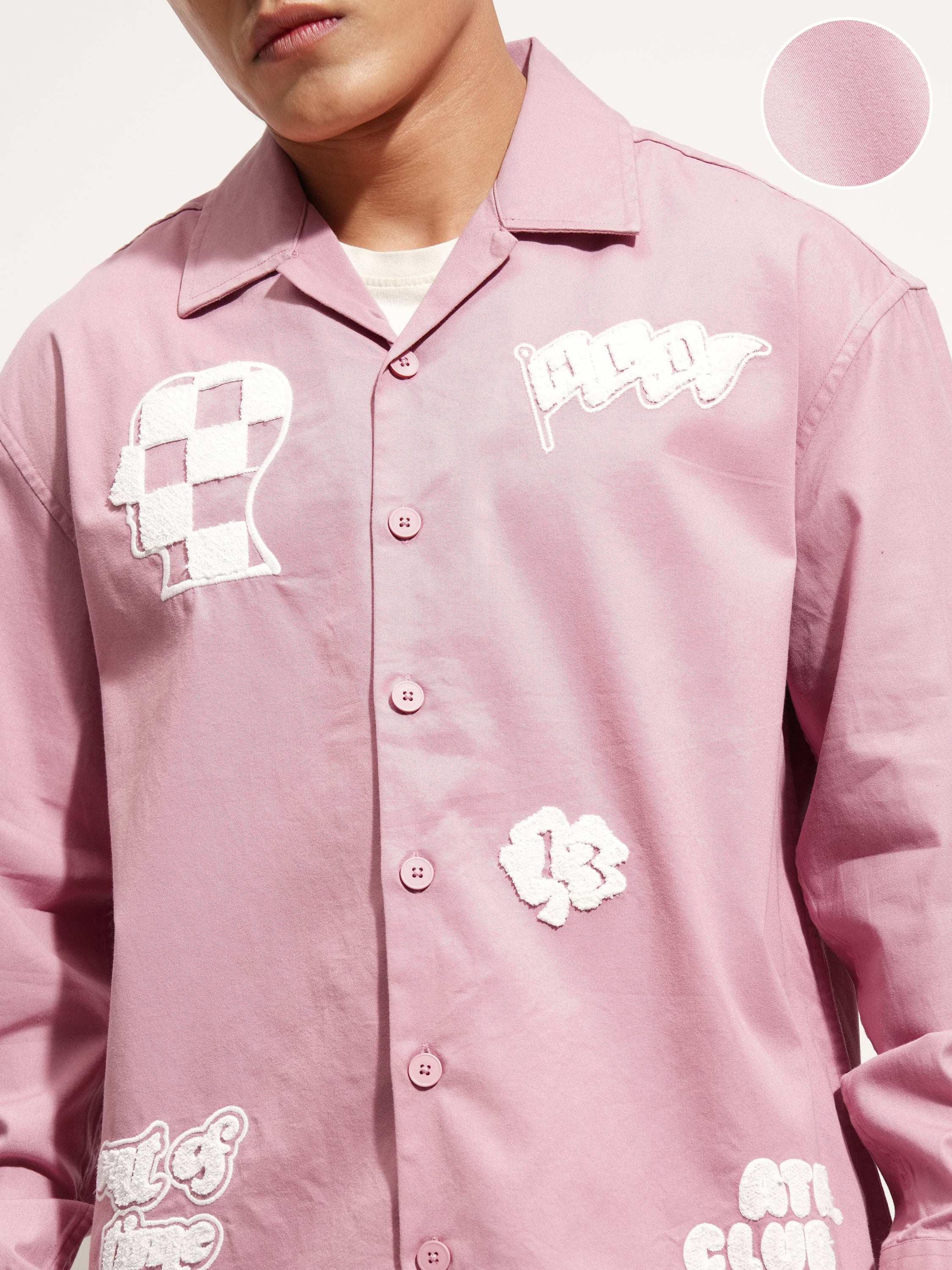 Highlander Men Pink Embroidered Oversized Fit Casual Shirt - Pink - Image 5