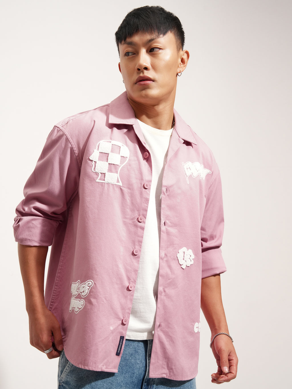 Highlander Men Pink Embroidered Oversized Fit Casual Shirt - Pink - Image 6