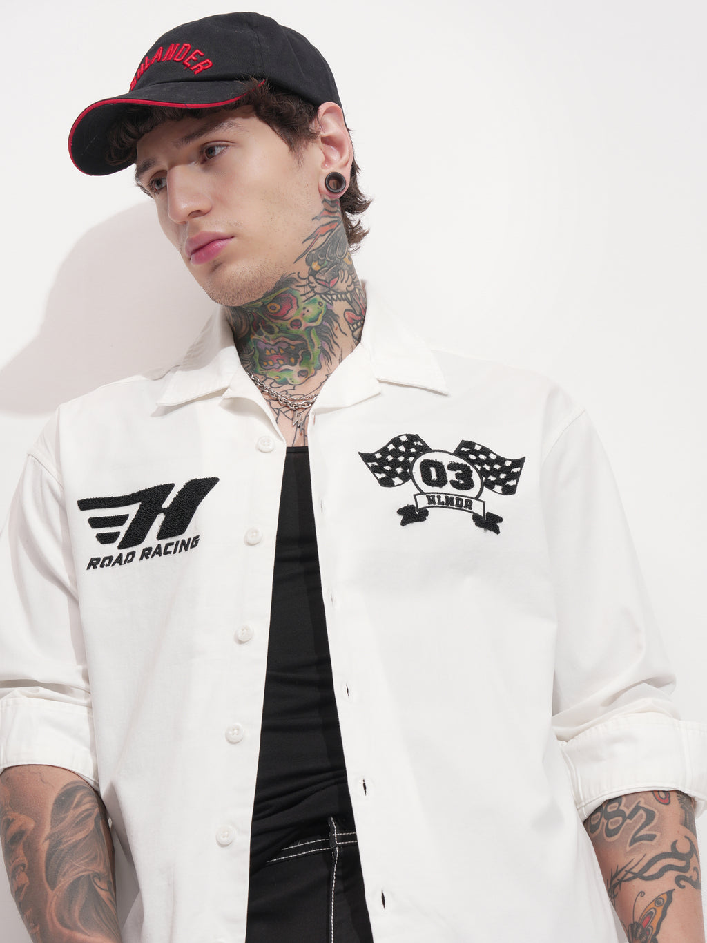 Highlander Men White Embroidered Oversized Fit Casual Shirt - White - Image 1