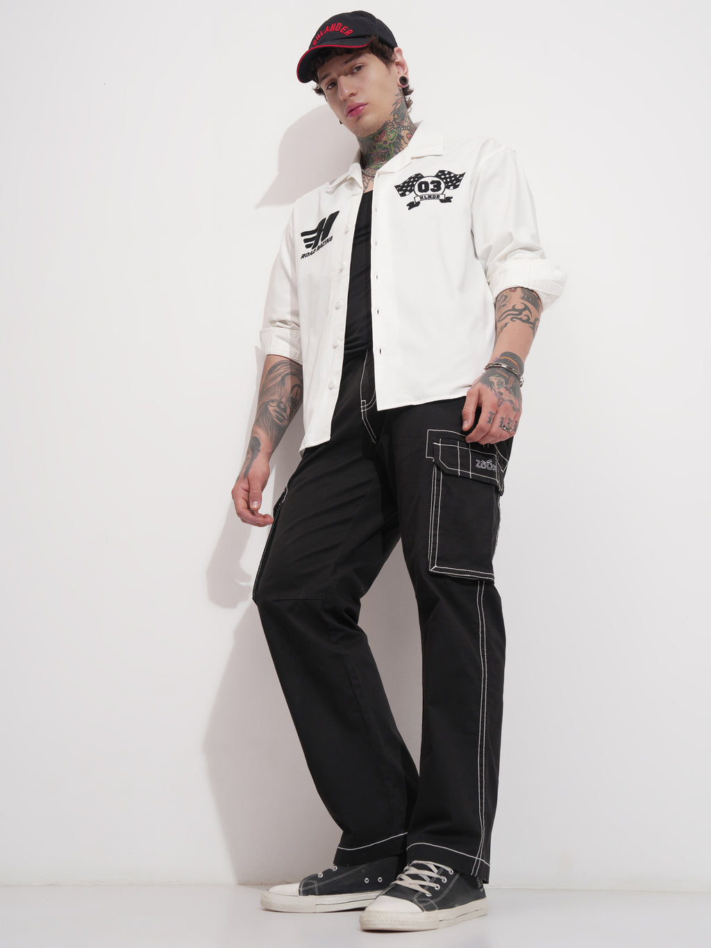 Highlander Men White Embroidered Oversized Fit Casual Shirt - White - Image 2