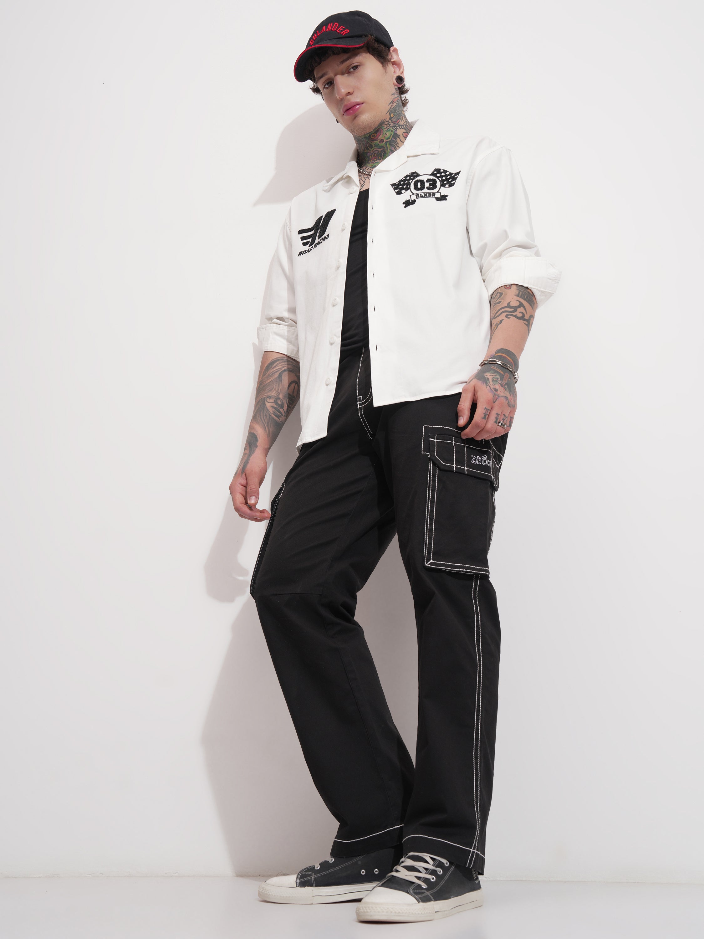 Highlander Men White Embroidered Oversized Fit Casual Shirt - White - Image 2