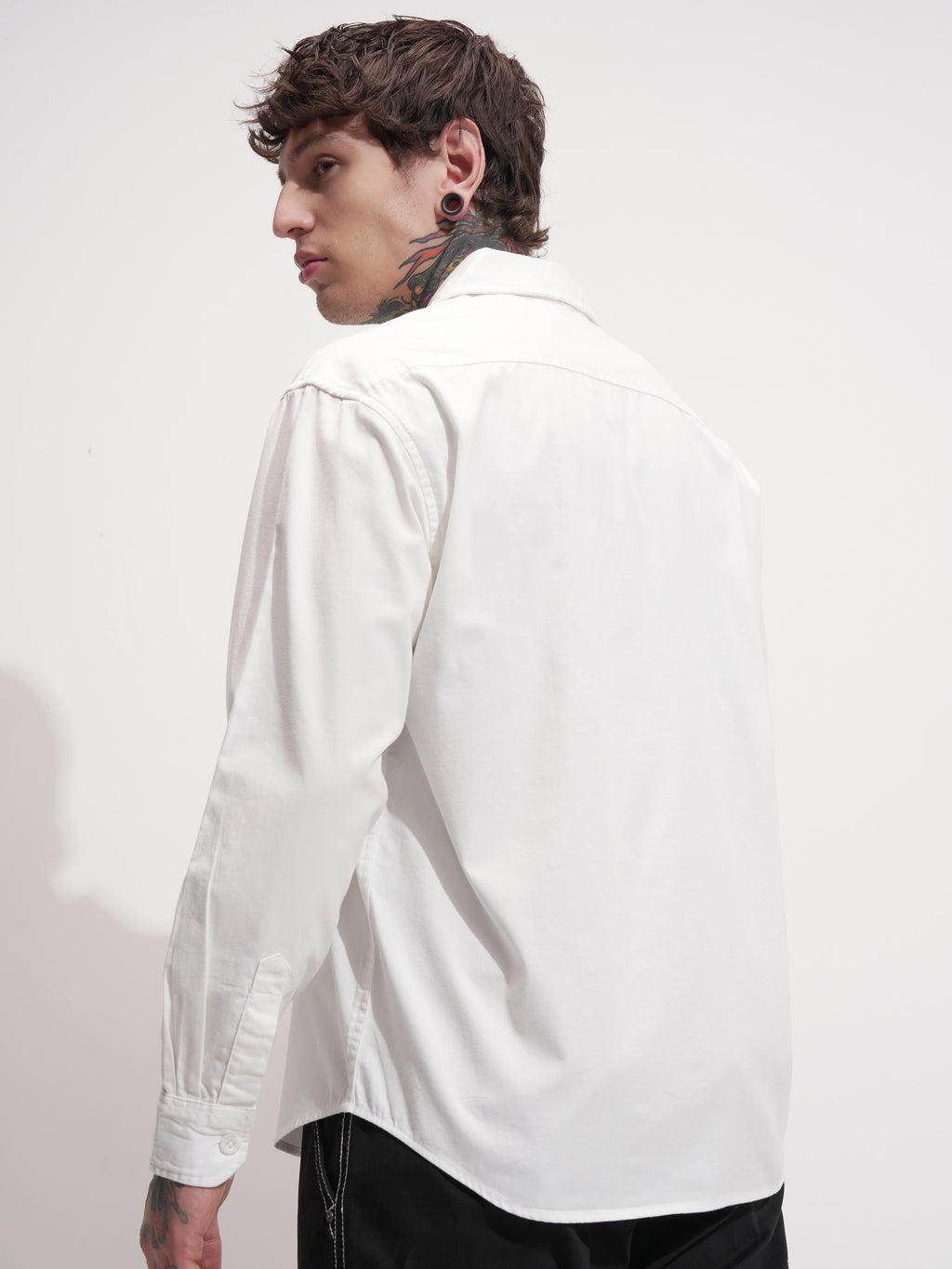 Highlander Men White Embroidered Oversized Fit Casual Shirt - White - Image 3