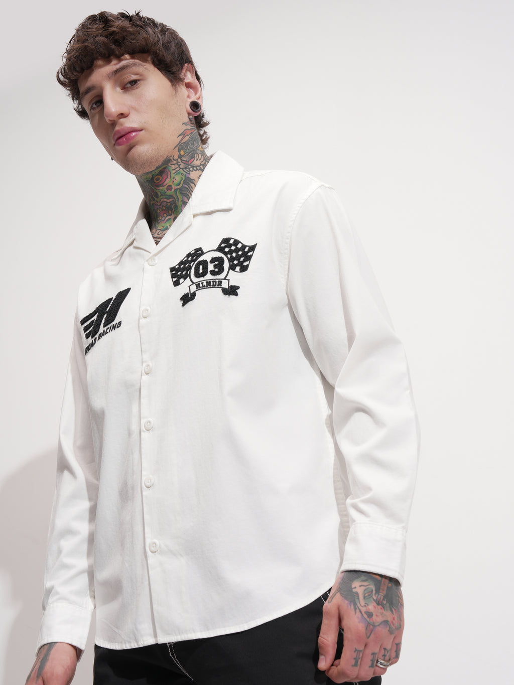 Highlander Men White Embroidered Oversized Fit Casual Shirt - White - Image 4