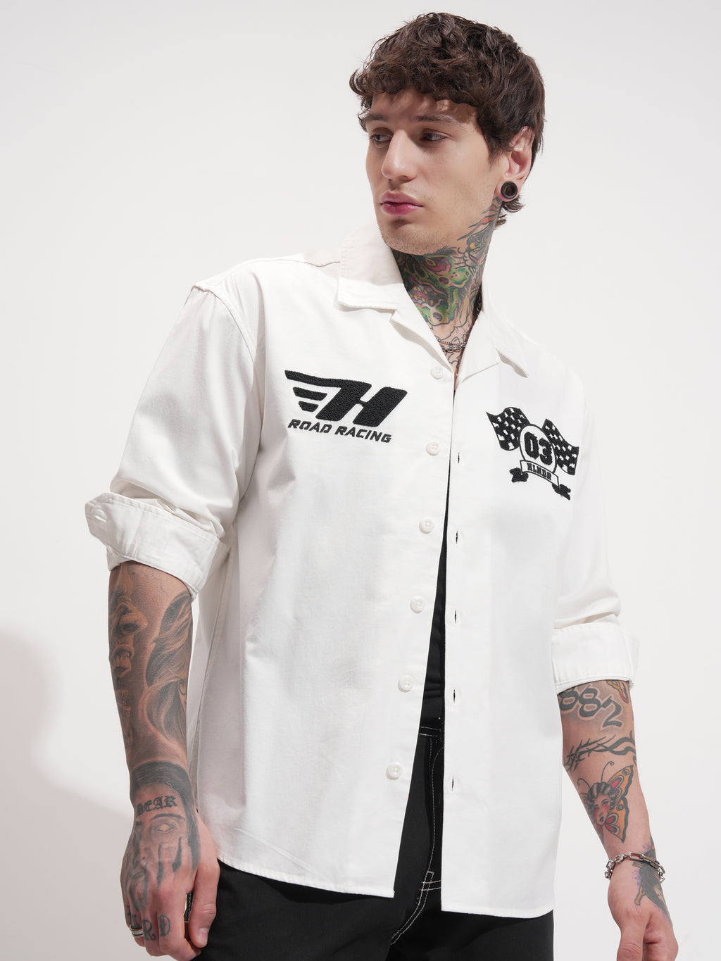 Highlander Men White Embroidered Oversized Fit Casual Shirt - White - Image 6