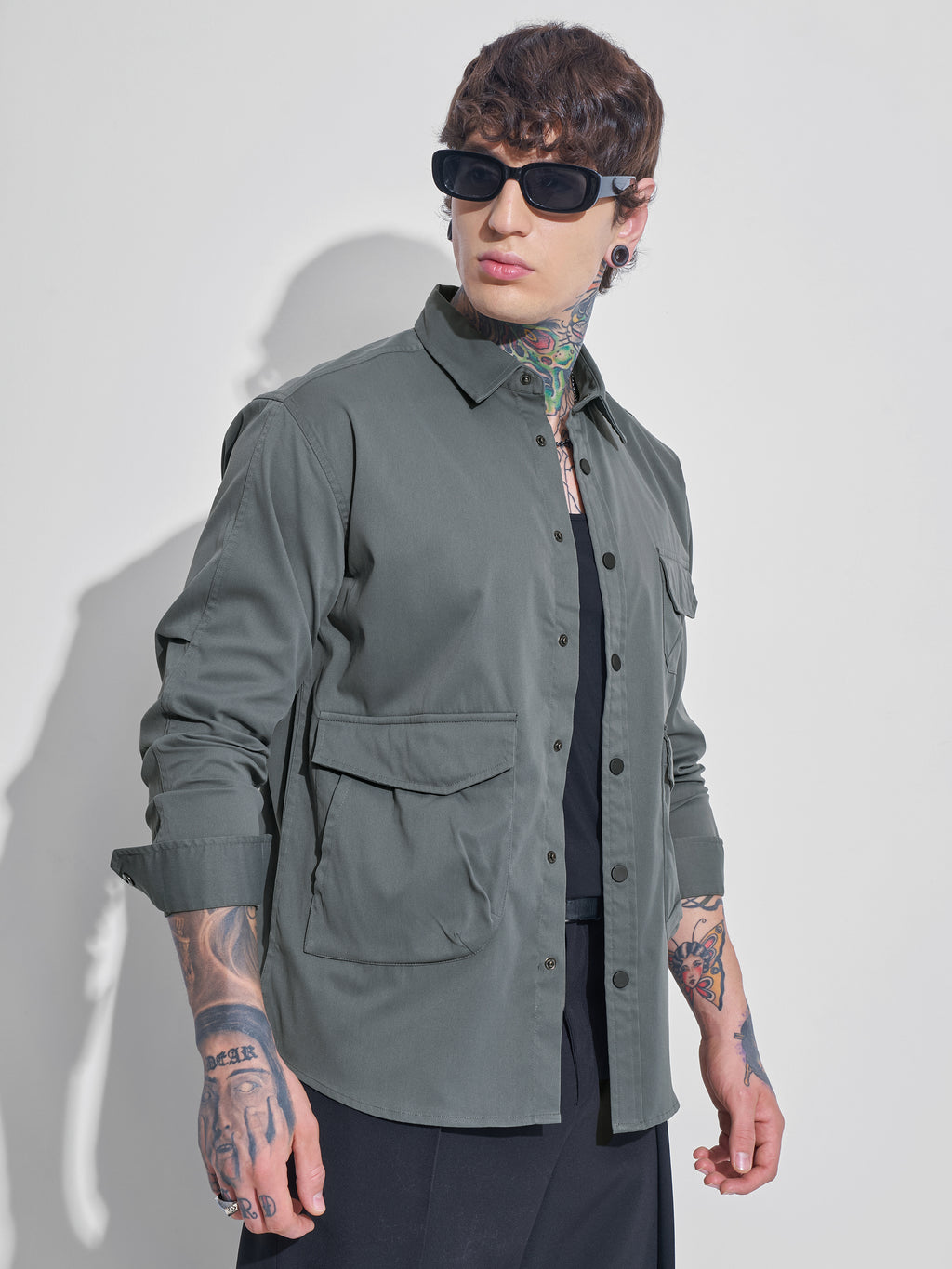 Highlander Men Grey Solid Oversized Fit Casual Shirt - Grey - Image 1