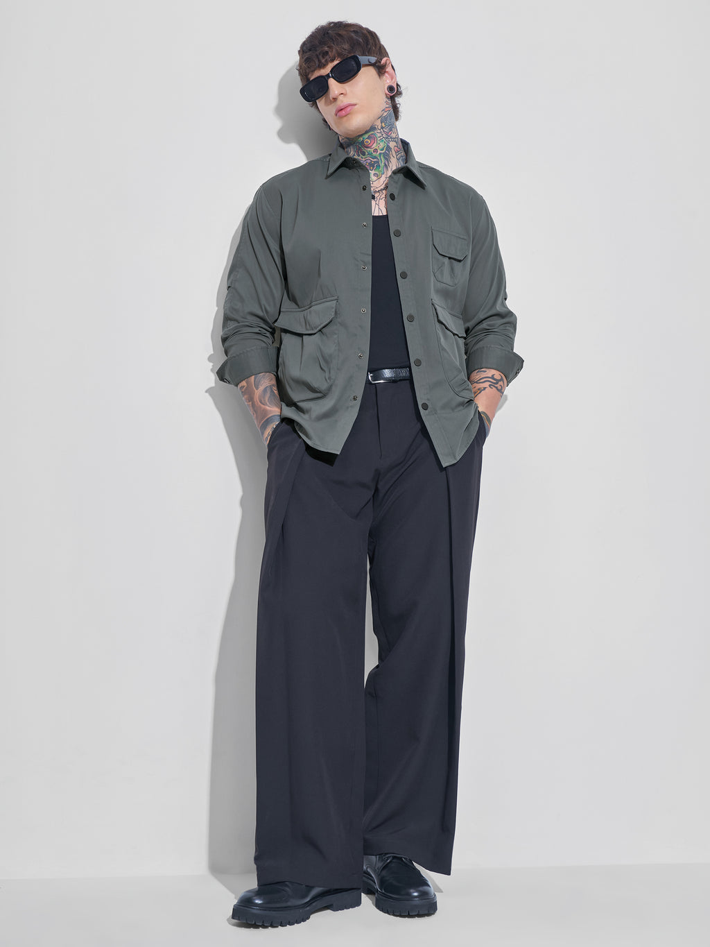 Highlander Men Grey Solid Oversized Fit Casual Shirt - Grey - Image 2