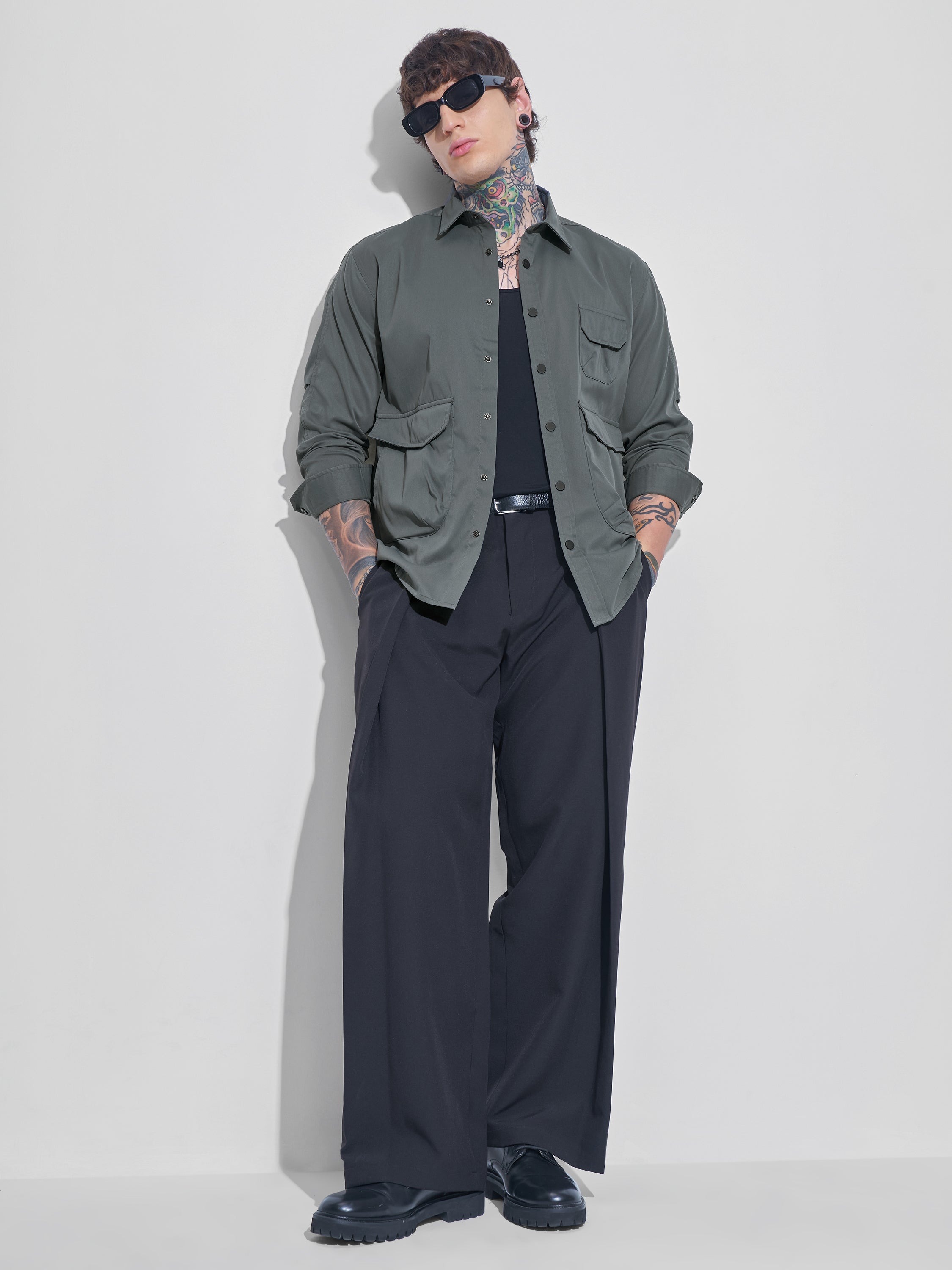 Highlander Men Grey Solid Oversized Fit Casual Shirt - Grey - Image 2