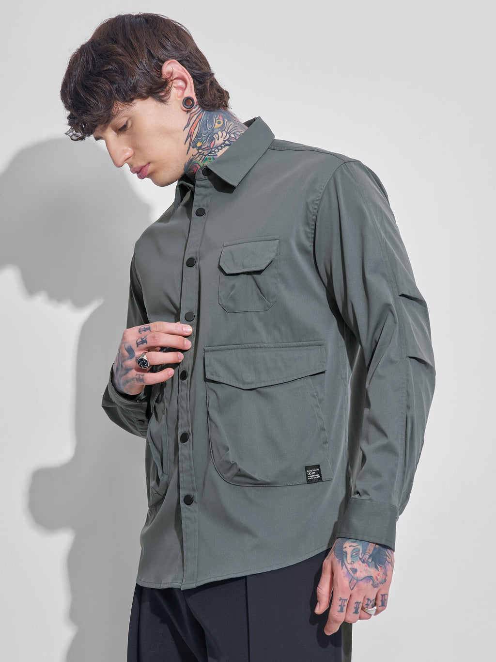 Highlander Men Grey Solid Oversized Fit Casual Shirt - Grey - Image 4