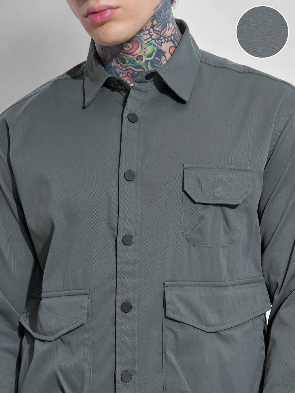 Highlander Men Grey Solid Oversized Fit Casual Shirt - Grey - Image 5