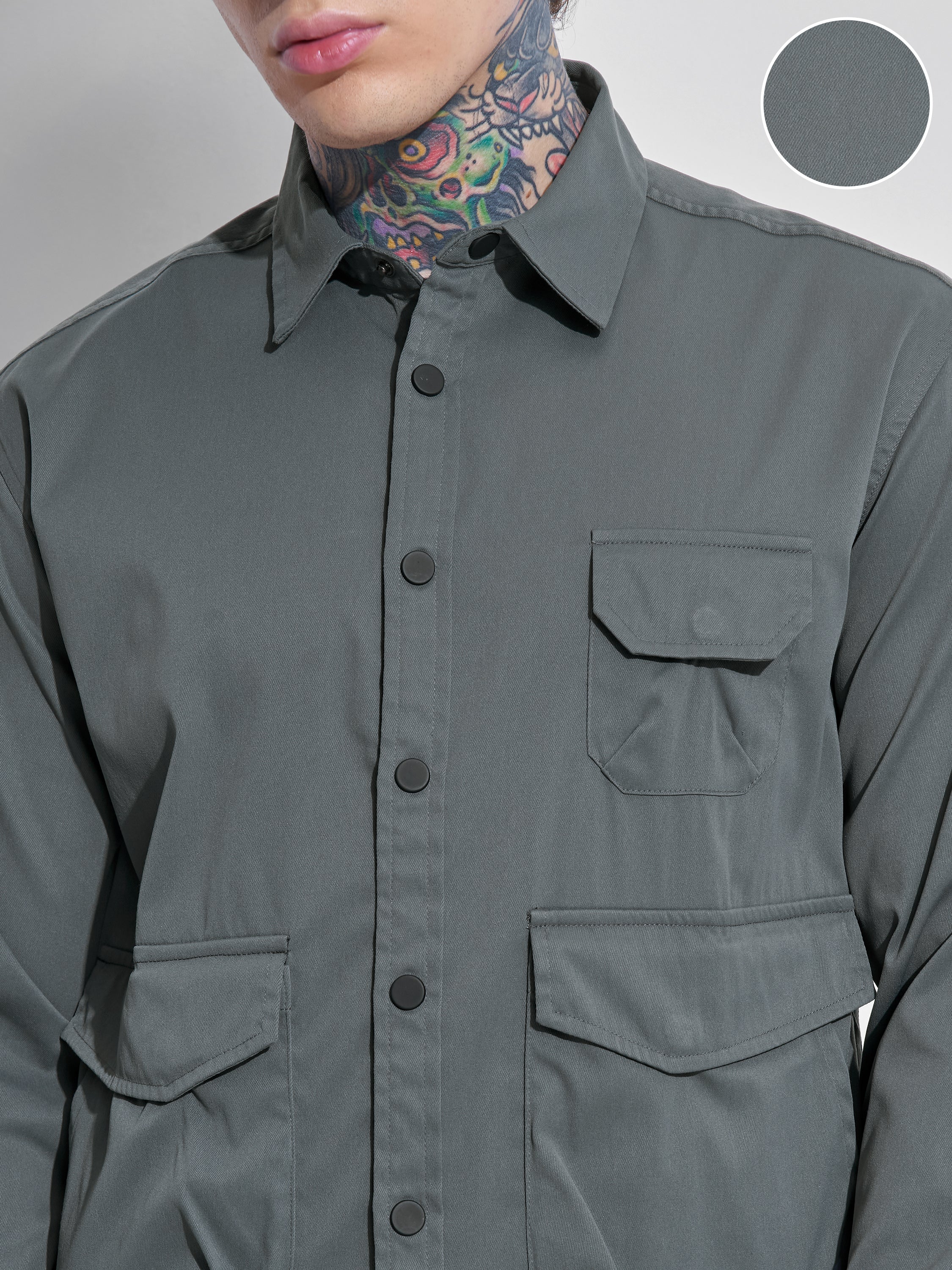 Highlander Men Grey Solid Oversized Fit Casual Shirt - Grey - Image 5