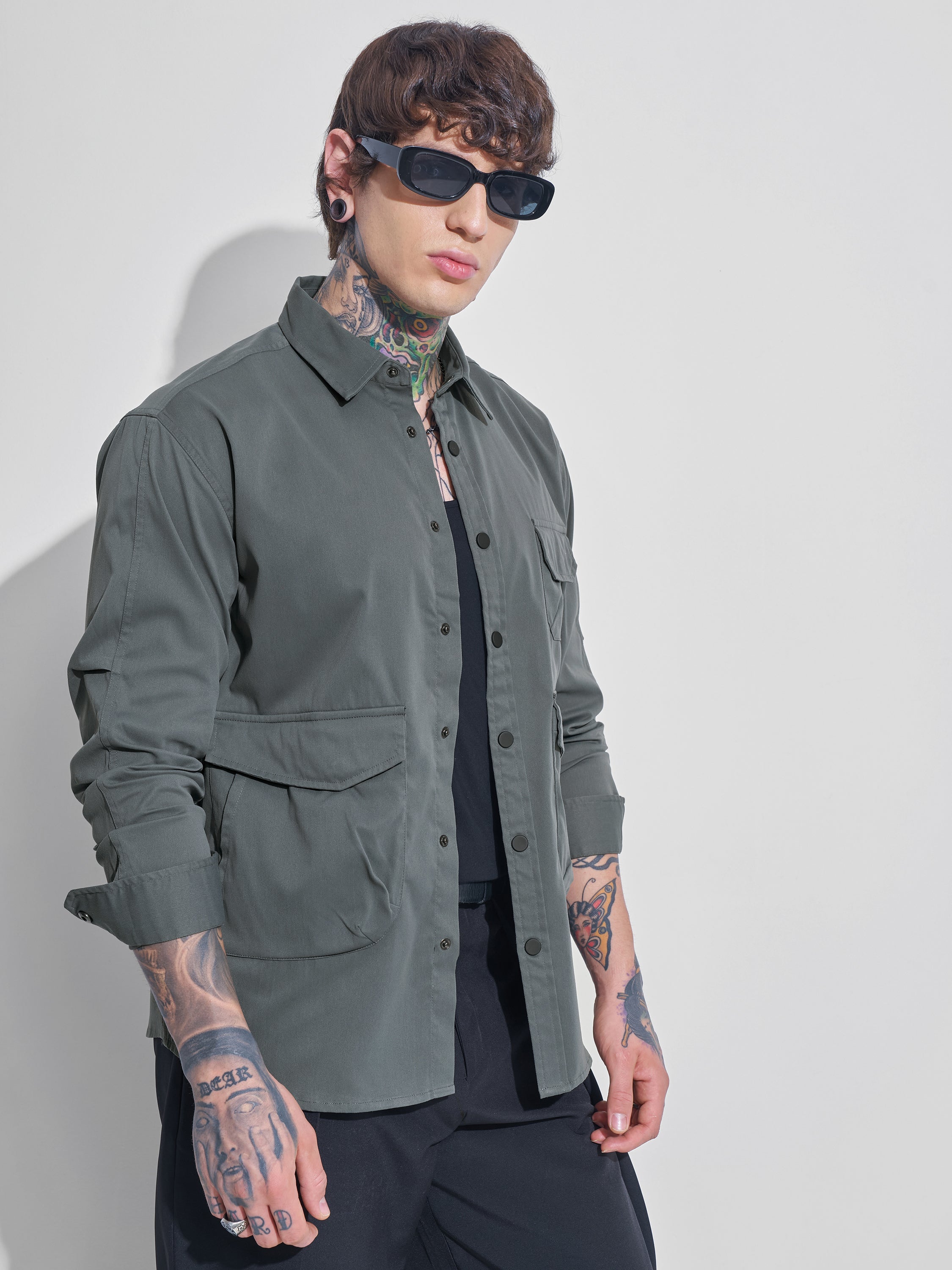 Highlander Men Grey Solid Oversized Fit Casual Shirt - Grey - Image 6