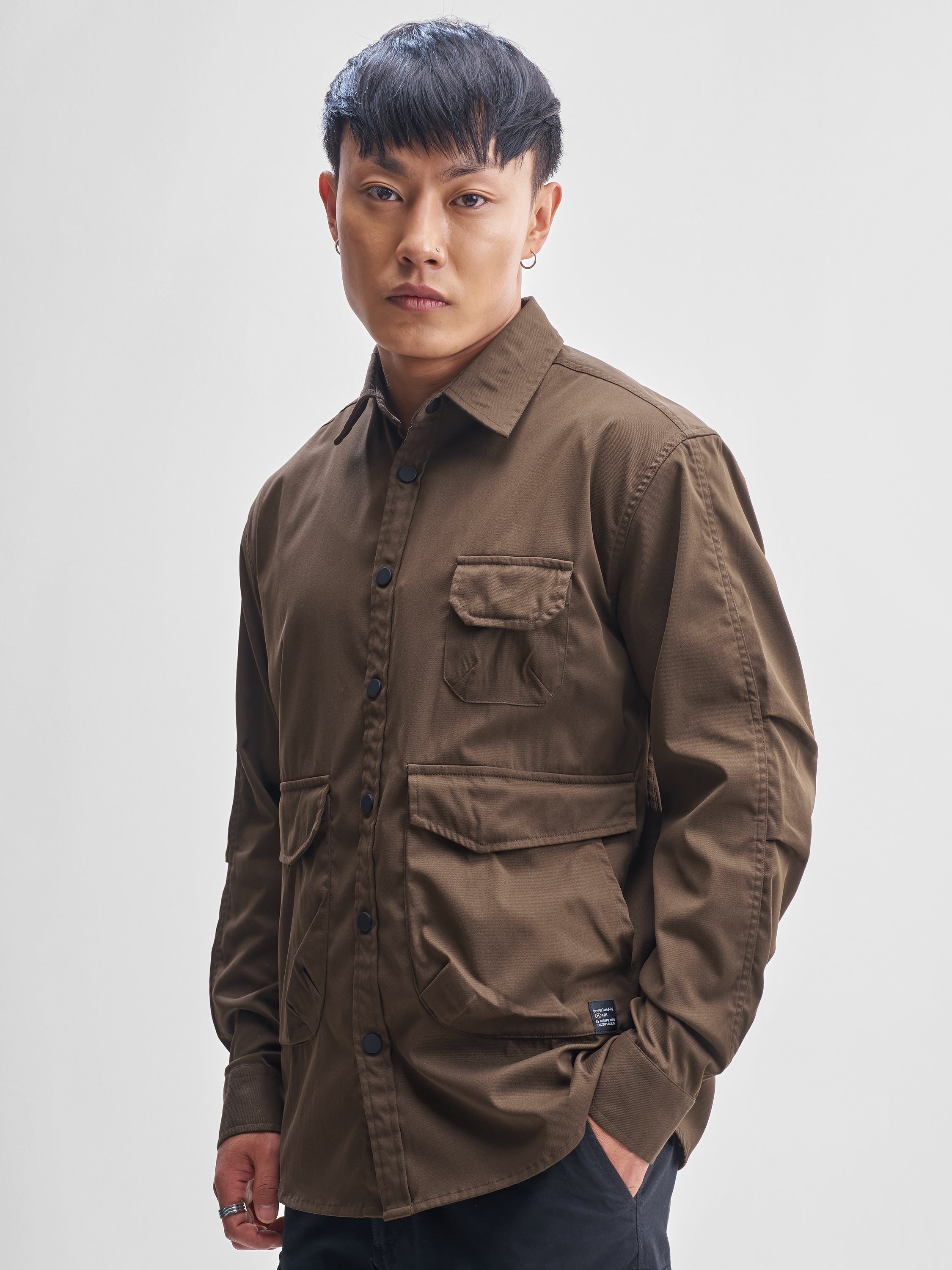 Highlander Men Brown Solid Oversized Fit Casual Shirt - Brown - Image 4