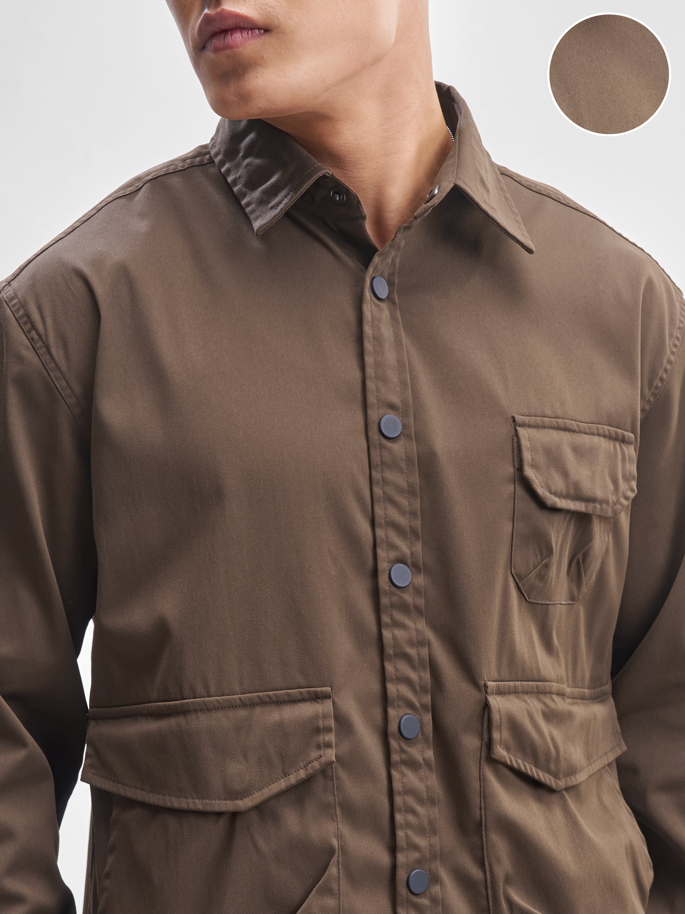 Highlander Men Brown Solid Oversized Fit Casual Shirt - Brown - Image 5