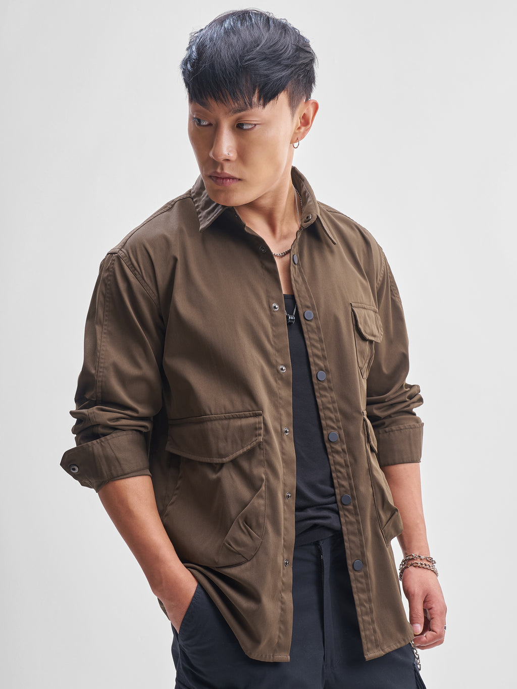Highlander Men Brown Solid Oversized Fit Casual Shirt - Brown - Image 6