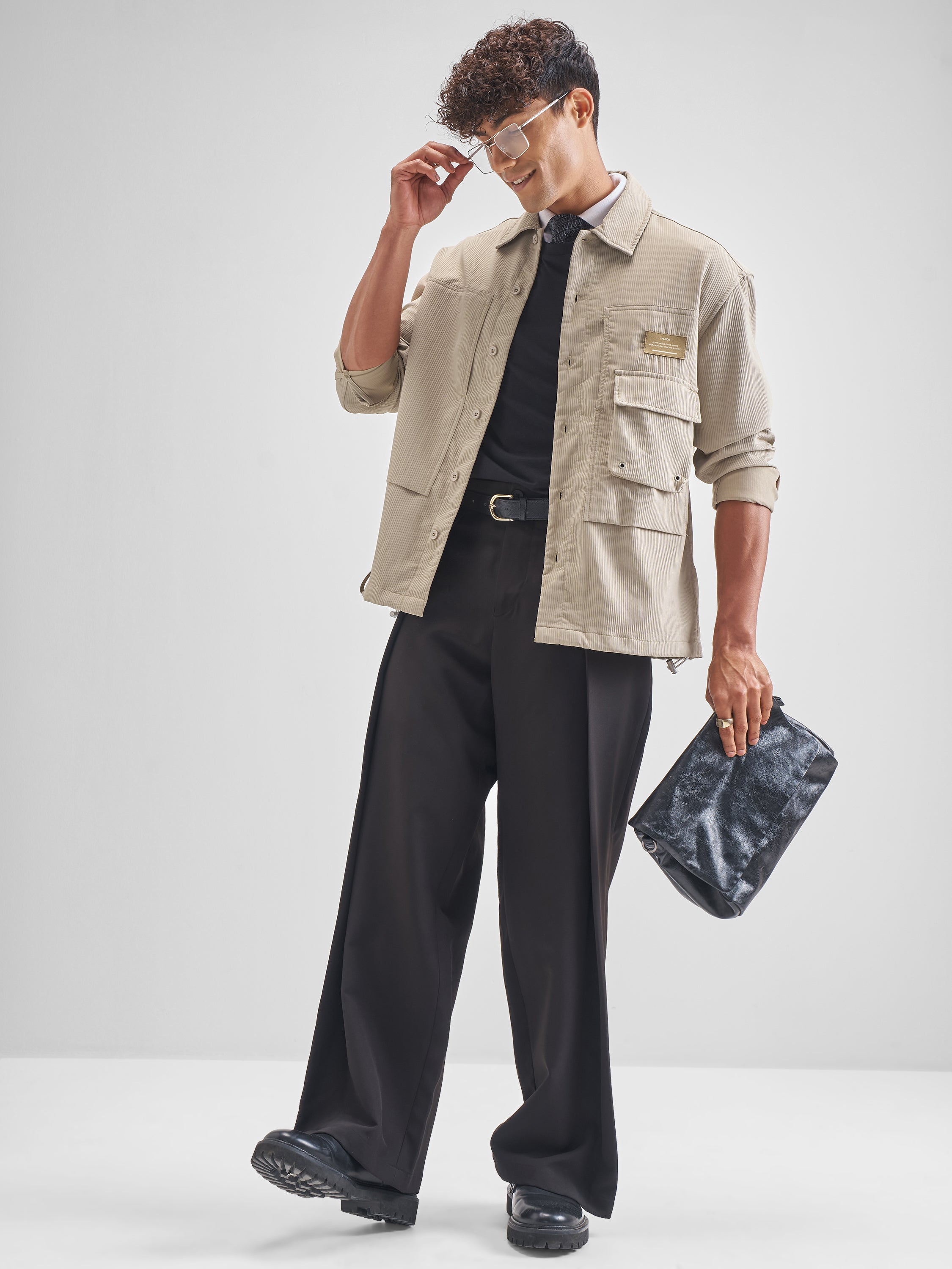 Highlander Men Beige Self Design Oversized Fit Casual Shirt - Beige - Image 2