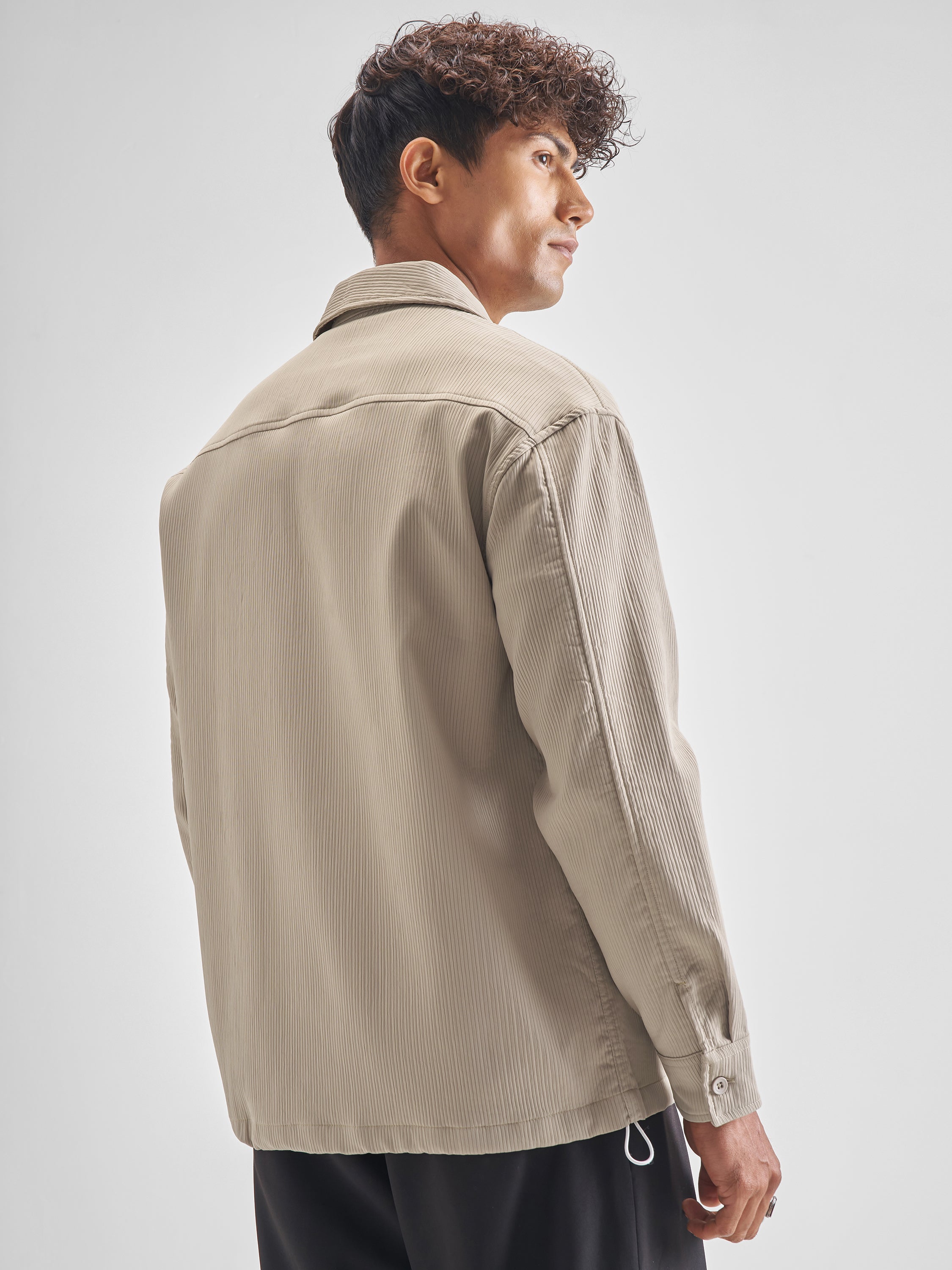 Highlander Men Beige Self Design Oversized Fit Casual Shirt - Beige - Image 3