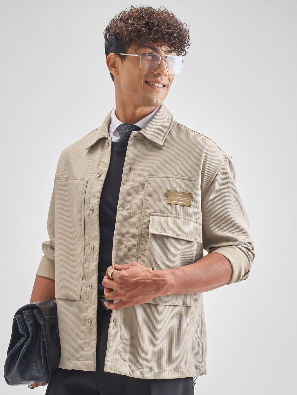 Highlander Men Beige Self Design Oversized Fit Casual Shirt - Beige - Image 4