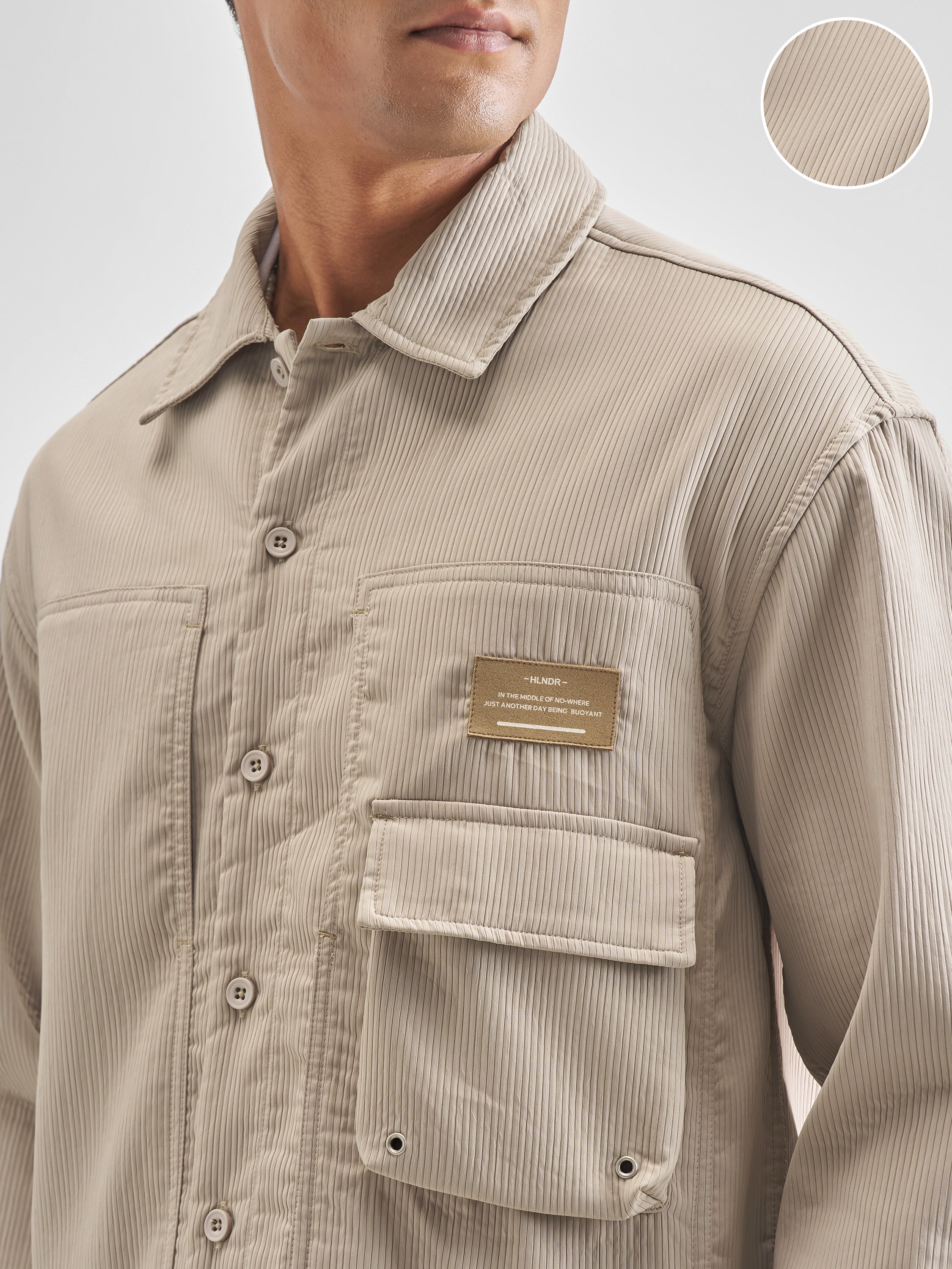 Highlander Men Beige Self Design Oversized Fit Casual Shirt - Beige - Image 5