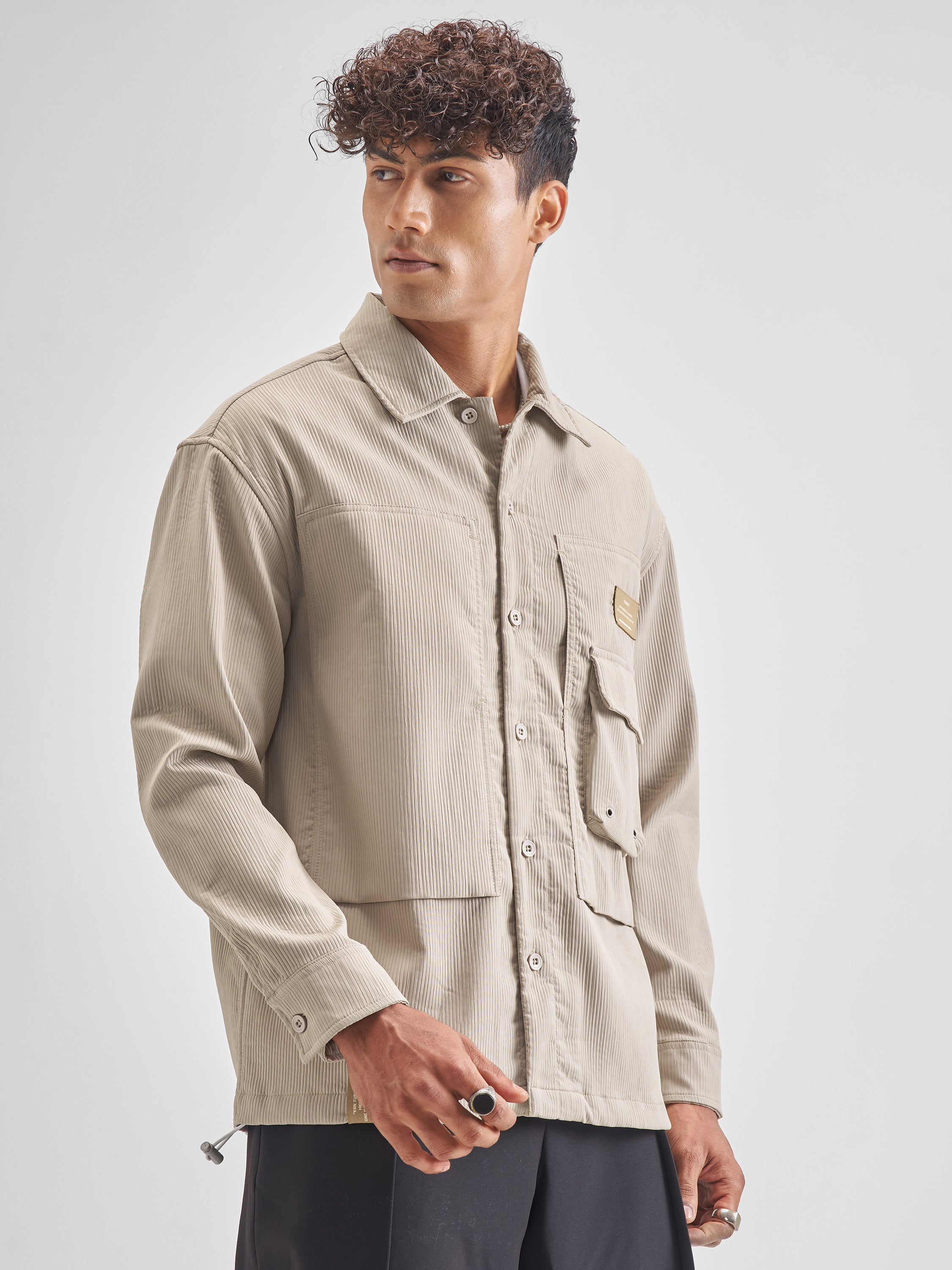 Highlander Men Beige Self Design Oversized Fit Casual Shirt - Beige - Image 6