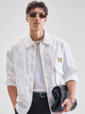 Highlander Men White Self Design Oversized Fit Casual Shirt - White - Image 1