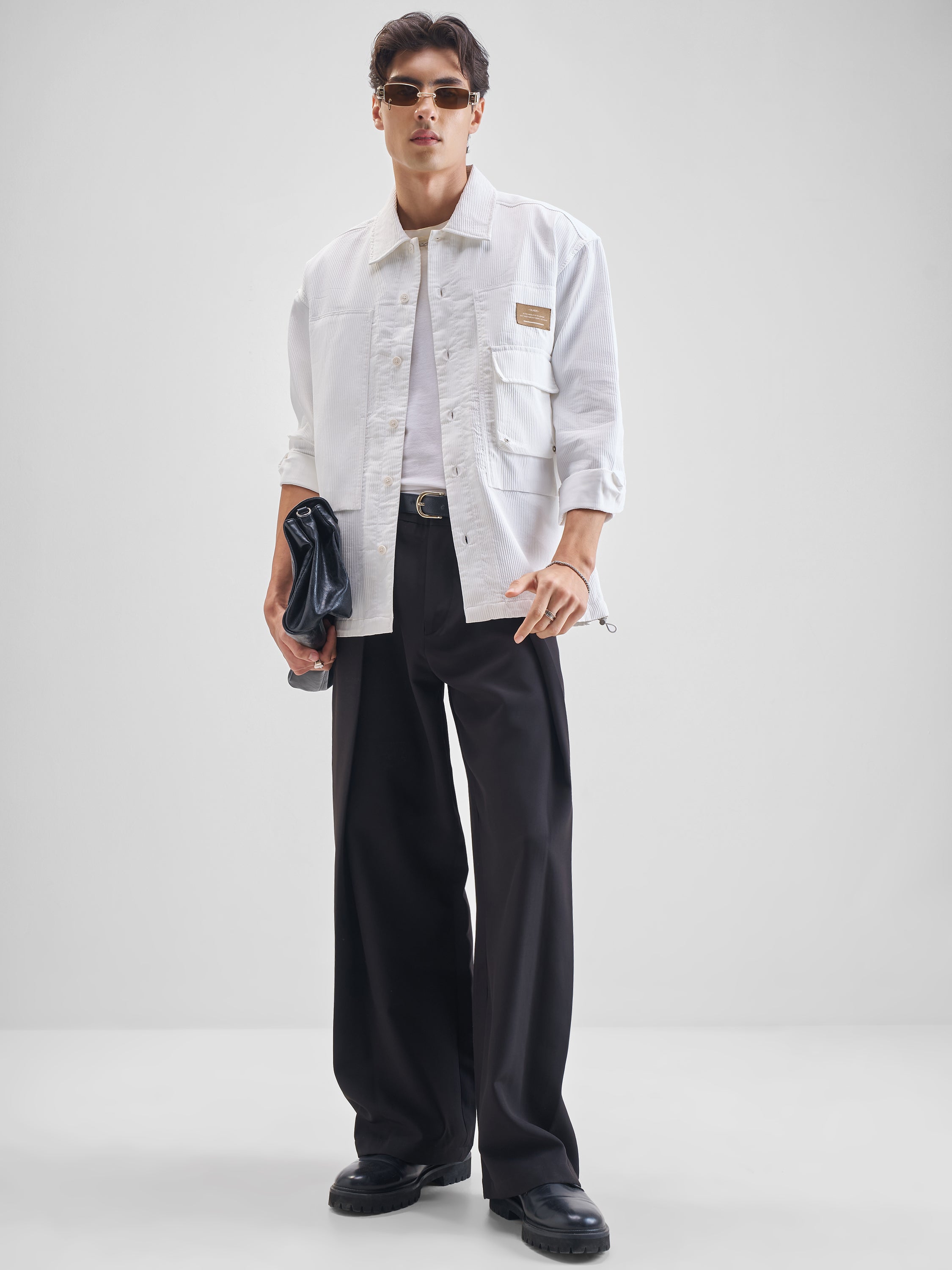 Highlander Men White Self Design Oversized Fit Casual Shirt - White - Image 2
