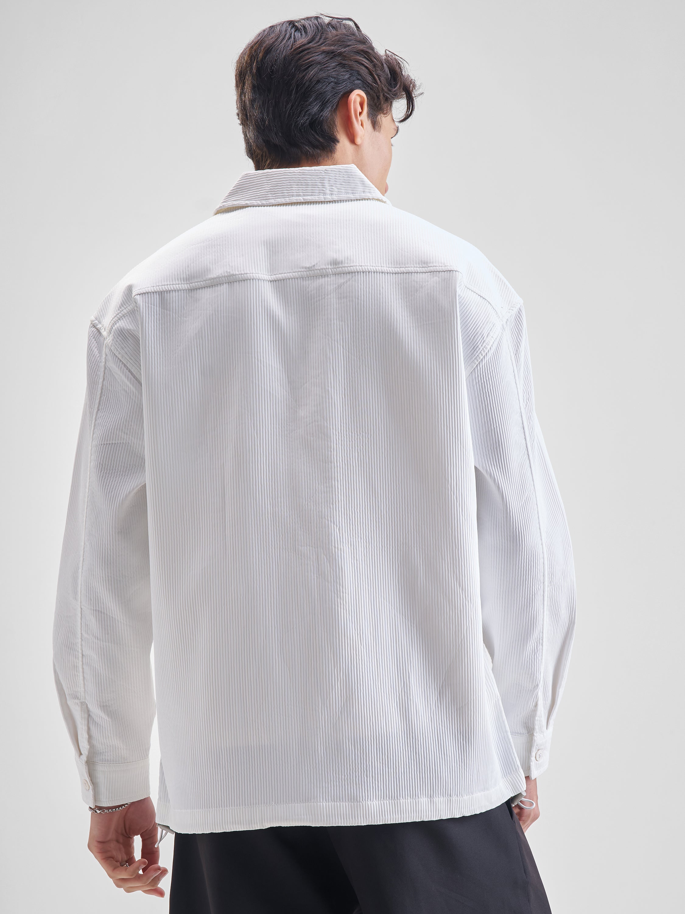 Highlander Men White Self Design Oversized Fit Casual Shirt - White - Image 3