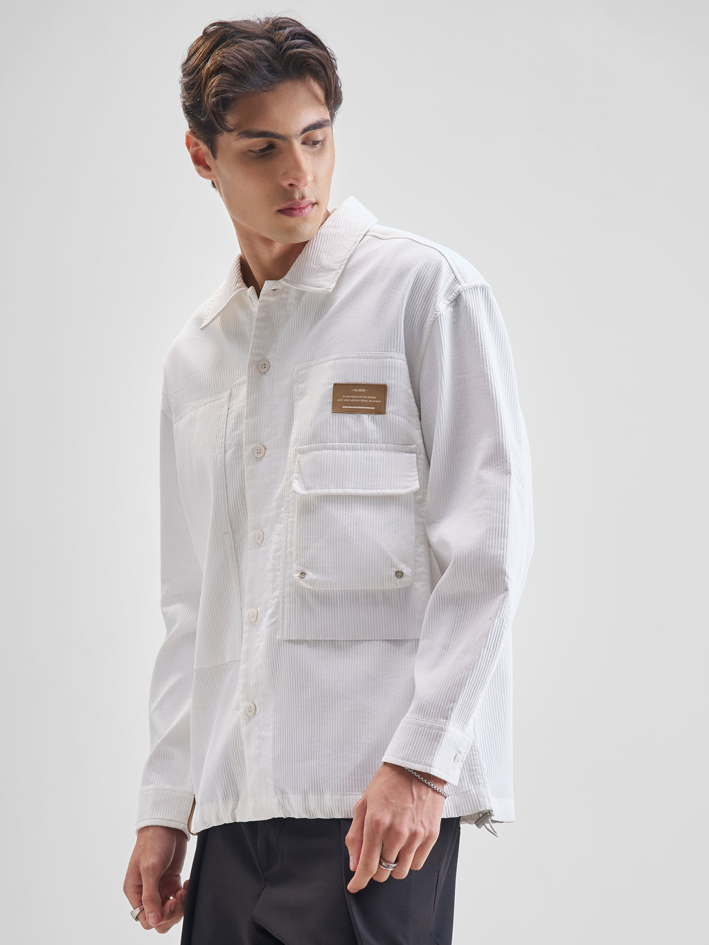 Highlander Men White Self Design Oversized Fit Casual Shirt - White - Image 4